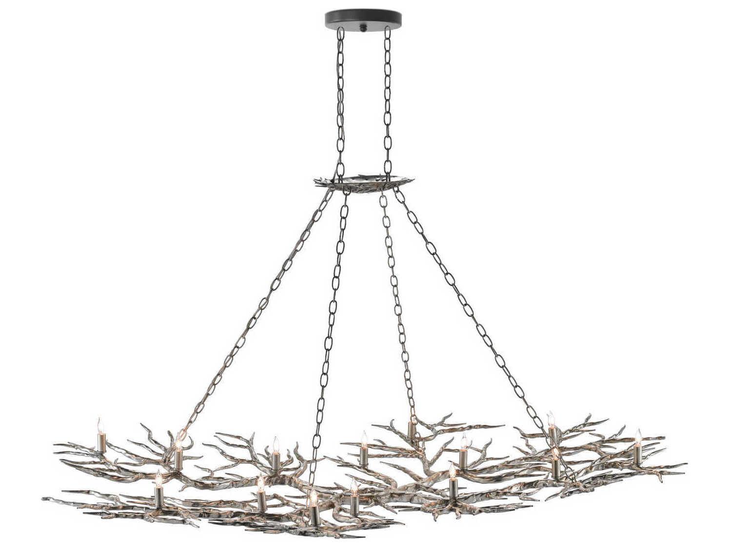 Currey & Company Rainforest 14-Light Silver Leaf Island Pendant