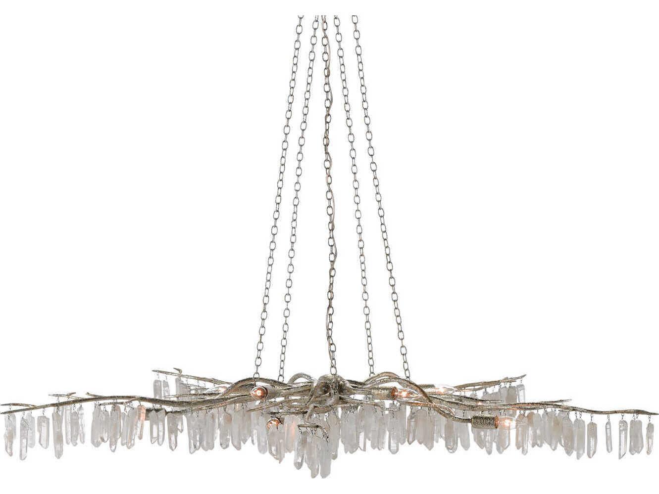 Currey & Company Forest 10-Light Textured Silver Natural Crystal Chandelier