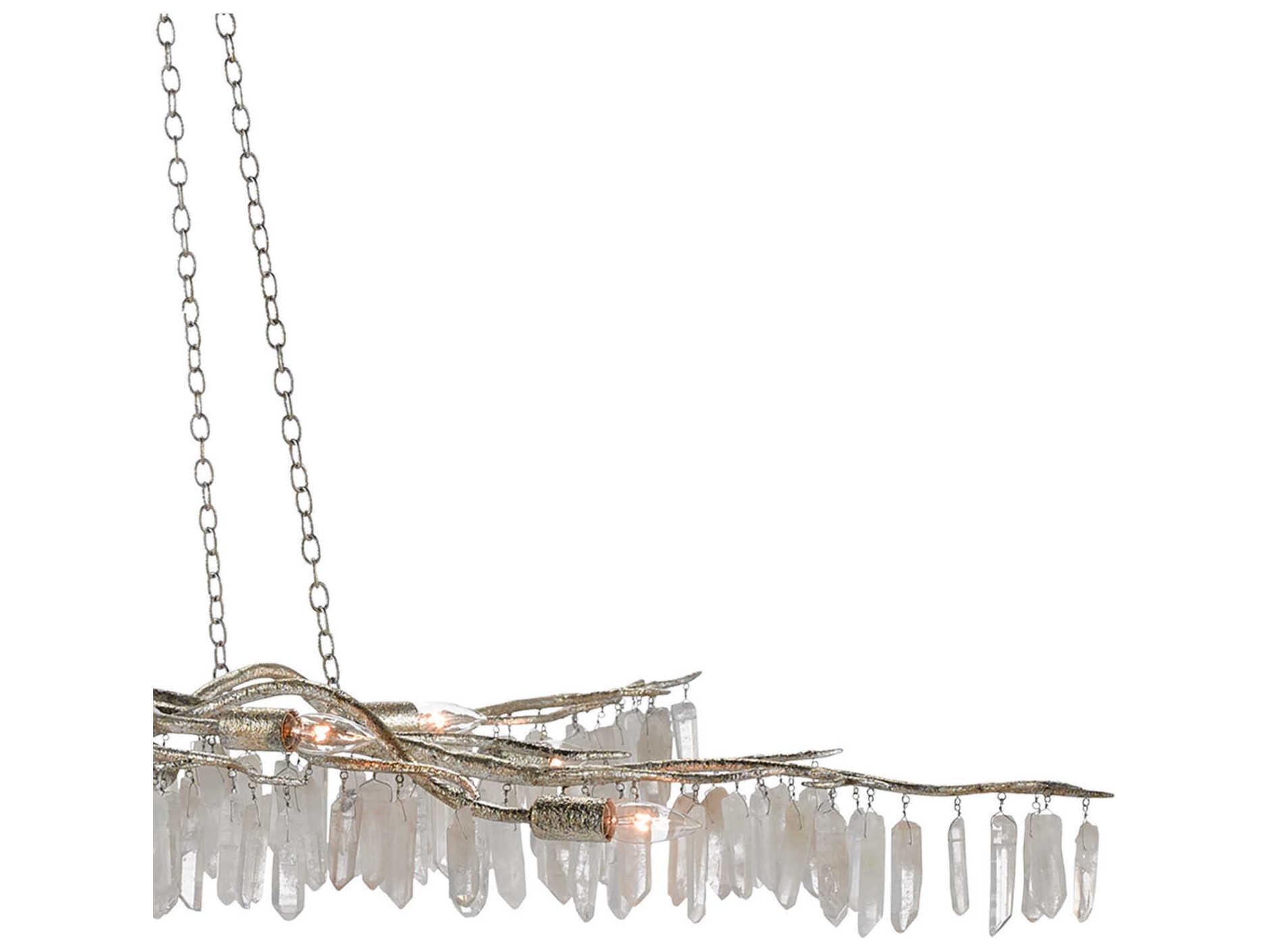 Currey & Company Forest 10-Light Textured Silver Natural Crystal Chandelier