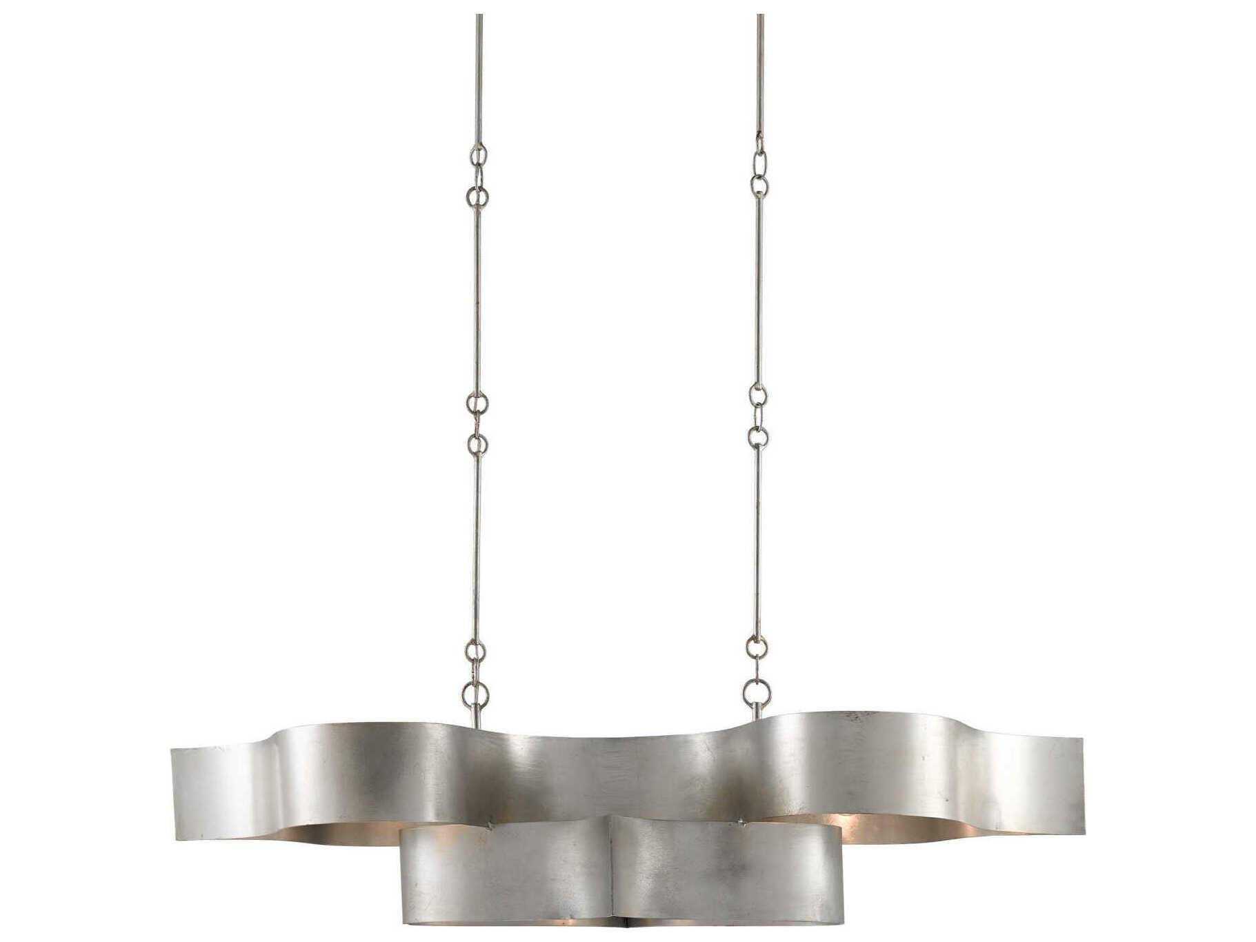 Currey & Company Grand Lotus 6-Light Contemporary Silver Leaf Island Pendant