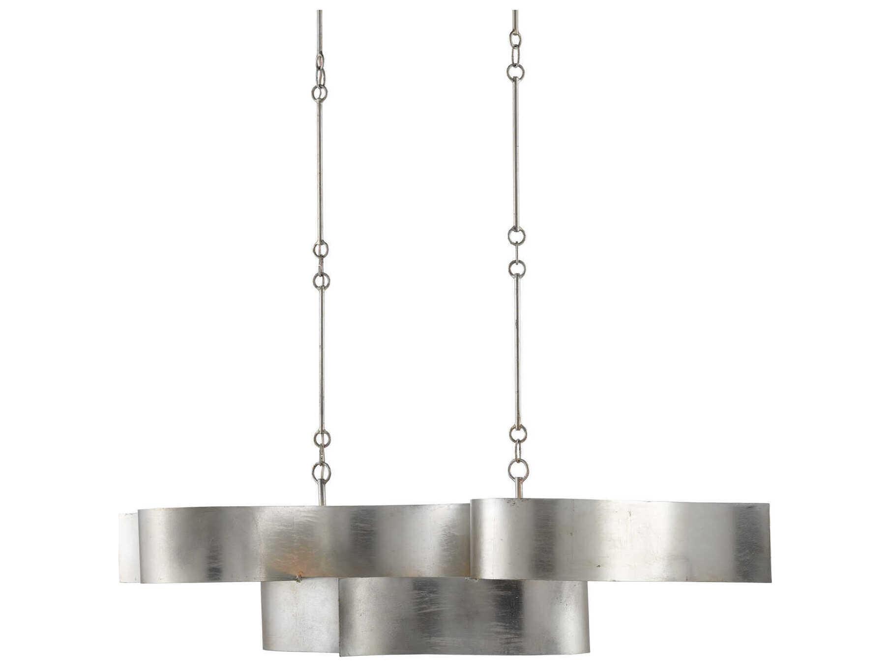 Currey & Company Grand Lotus 6-Light Contemporary Silver Leaf Island Pendant