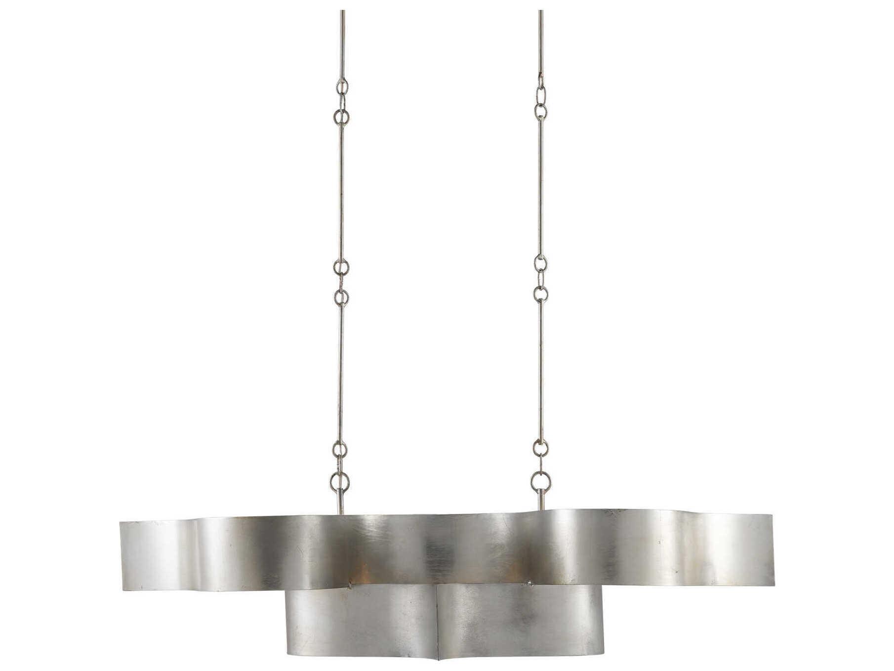 Currey & Company Grand Lotus 6-Light Contemporary Silver Leaf Island Pendant