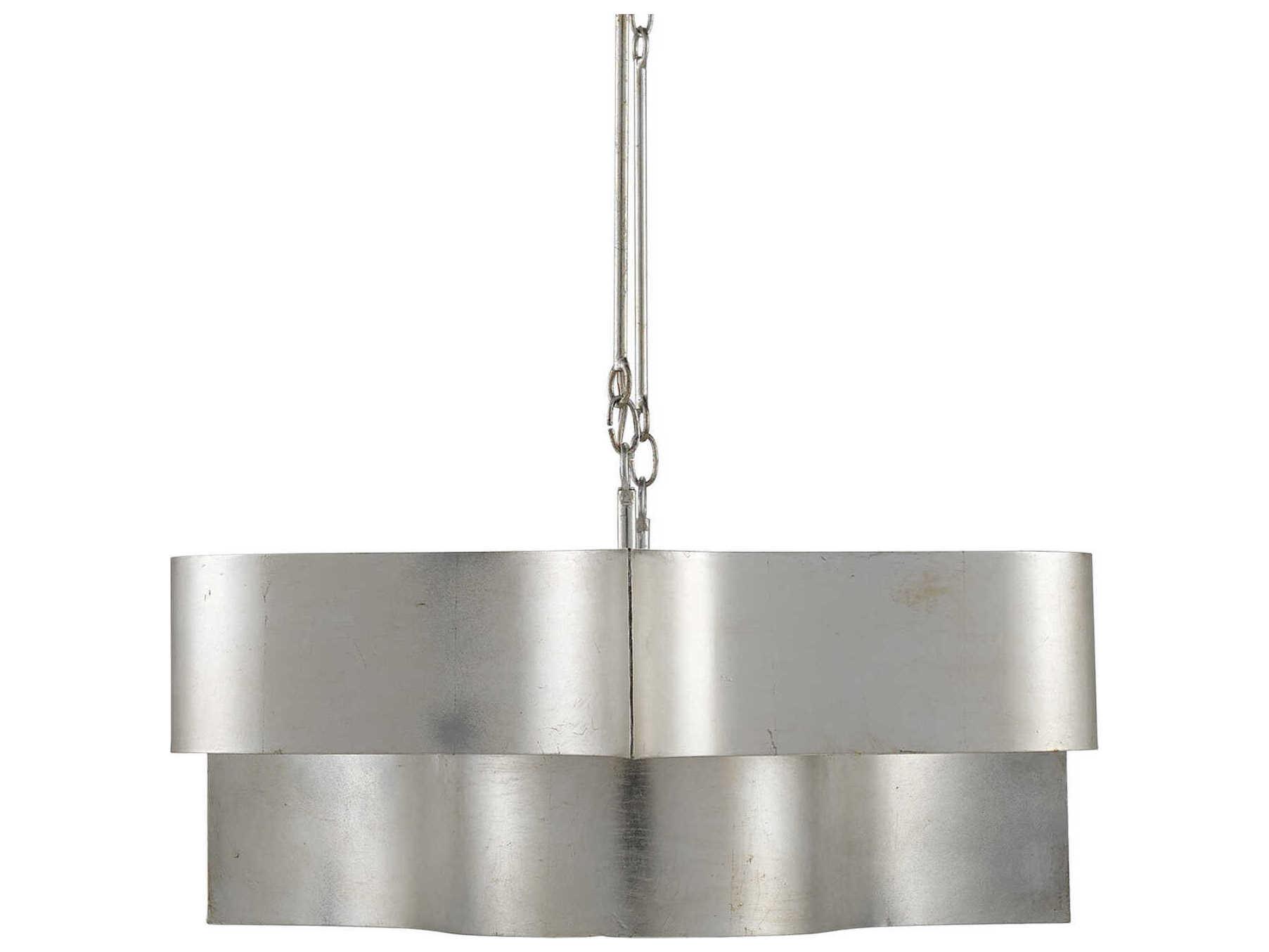Currey & Company Grand Lotus 6-Light Contemporary Silver Leaf Island Pendant