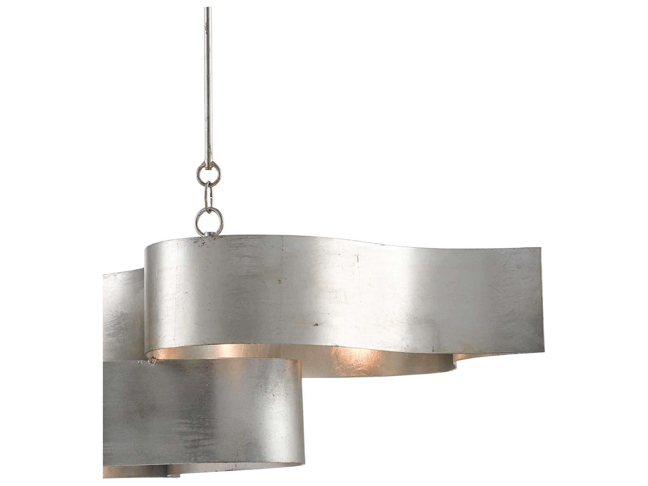 Currey & Company Grand Lotus 6-Light Contemporary Silver Leaf Island Pendant