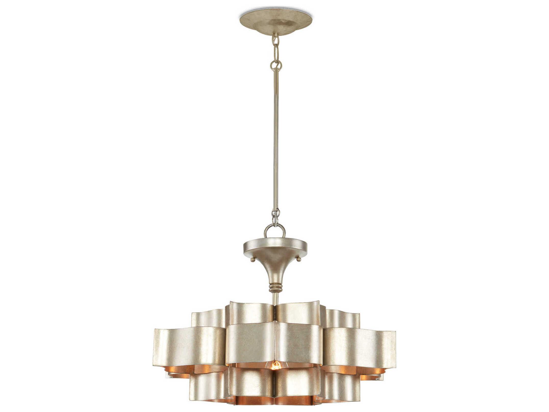 Currey & Company Grand Lotus 1-Light Contemporary Silver Leaf Pendant