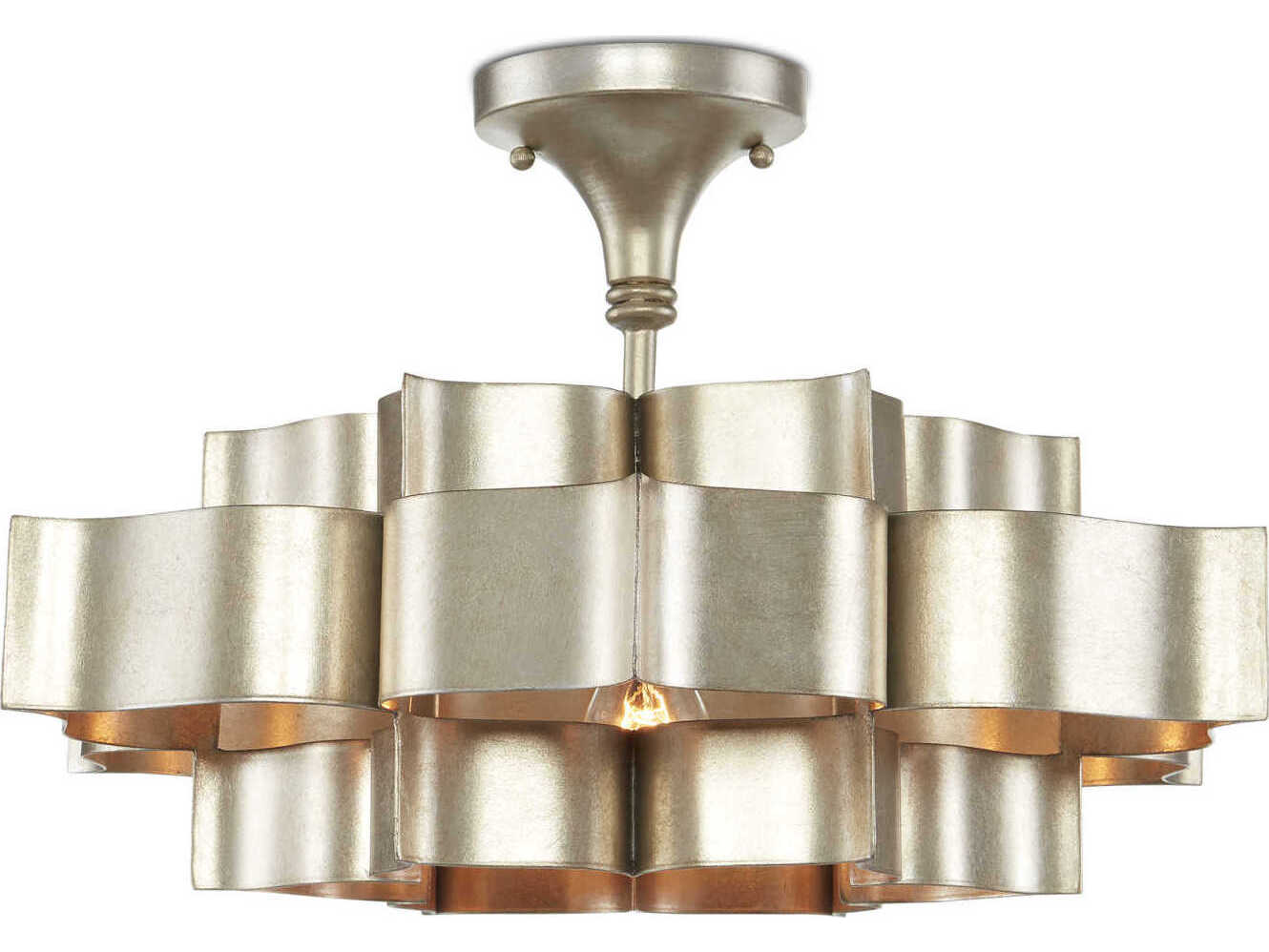 Currey & Company Grand Lotus 1-Light Contemporary Silver Leaf Pendant