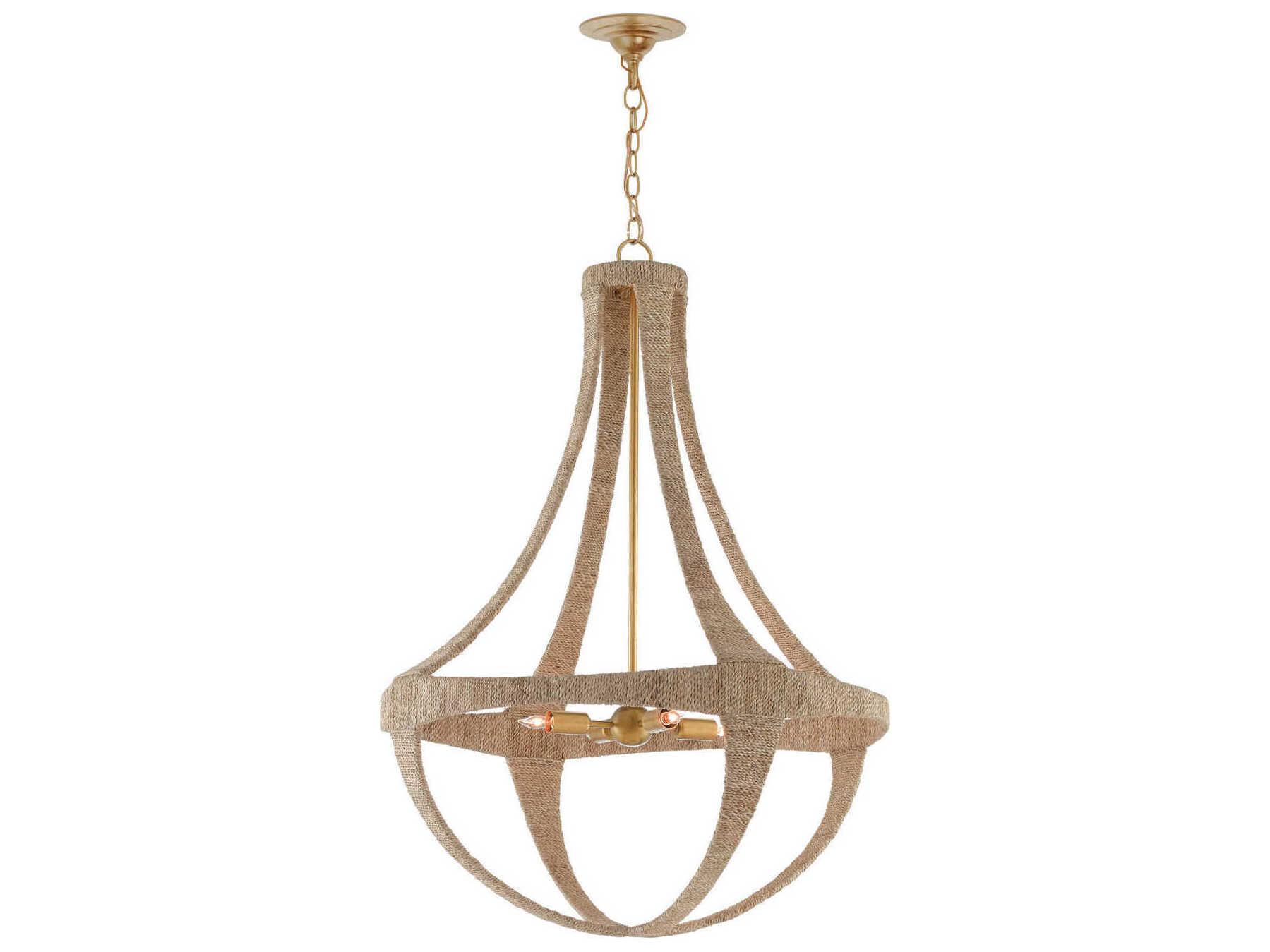 Currey & Company Ibiza 4-Light Natural Dark Contemporary Gold Leaf Brown Pendant
