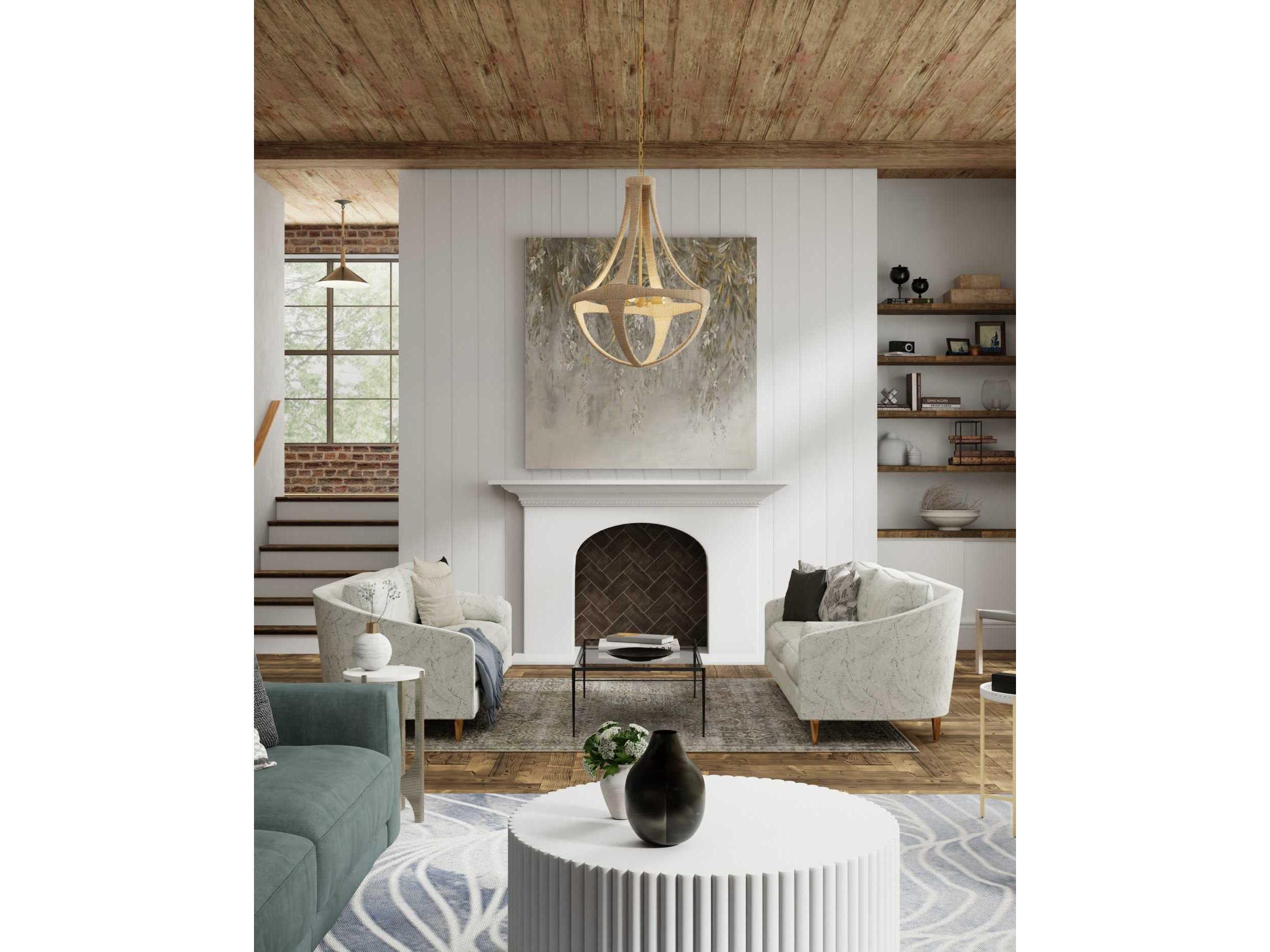 Currey & Company Ibiza 4-Light Natural Dark Contemporary Gold Leaf Brown Pendant