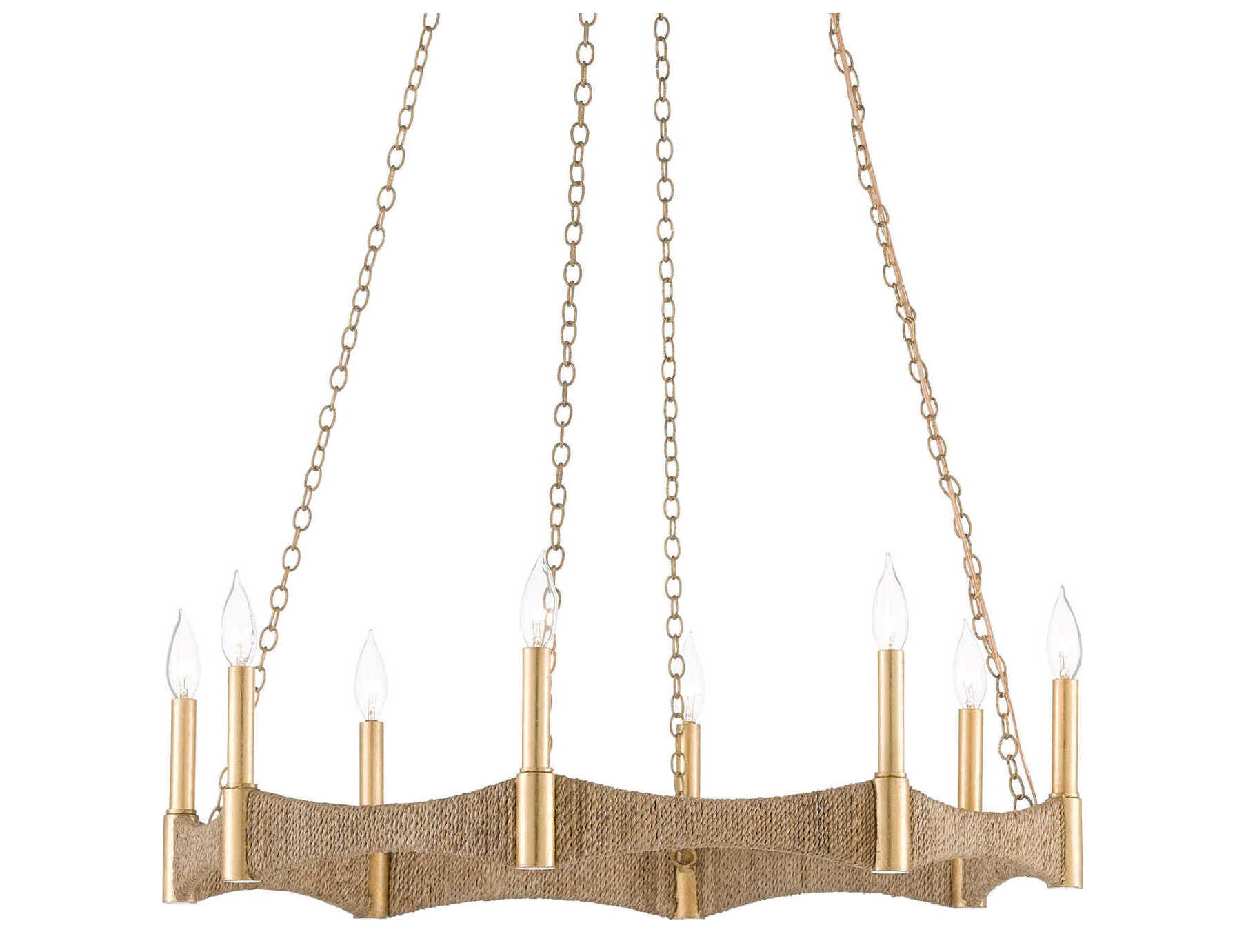 Currey & Company Mallorca 8-Light Natural Dark Contemporary Gold Leaf Brown Candelabra Round Chandelier