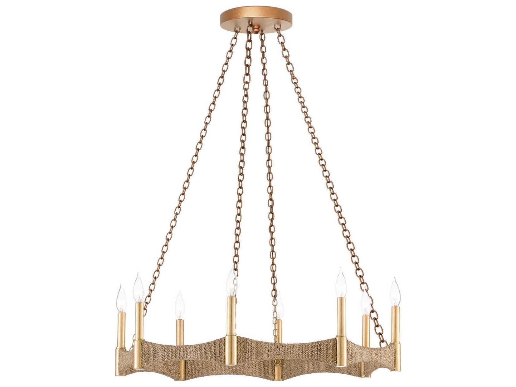 Currey & Company Mallorca 8-Light Natural Dark Contemporary Gold Leaf Brown Candelabra Round Chandelier