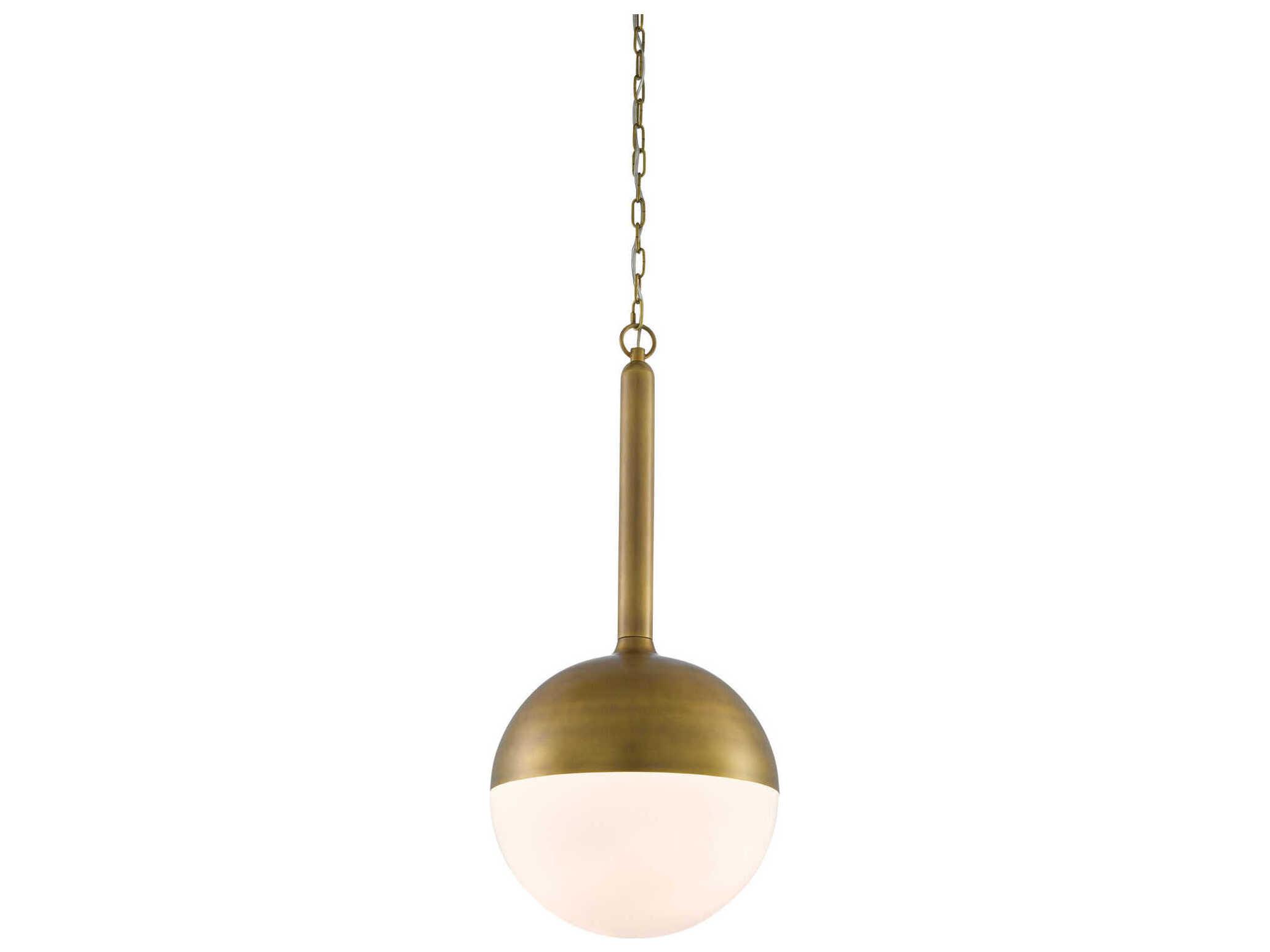 Currey & Company Moonward 1-Light Antique Brass Opaque White Glass Globe Pendant
