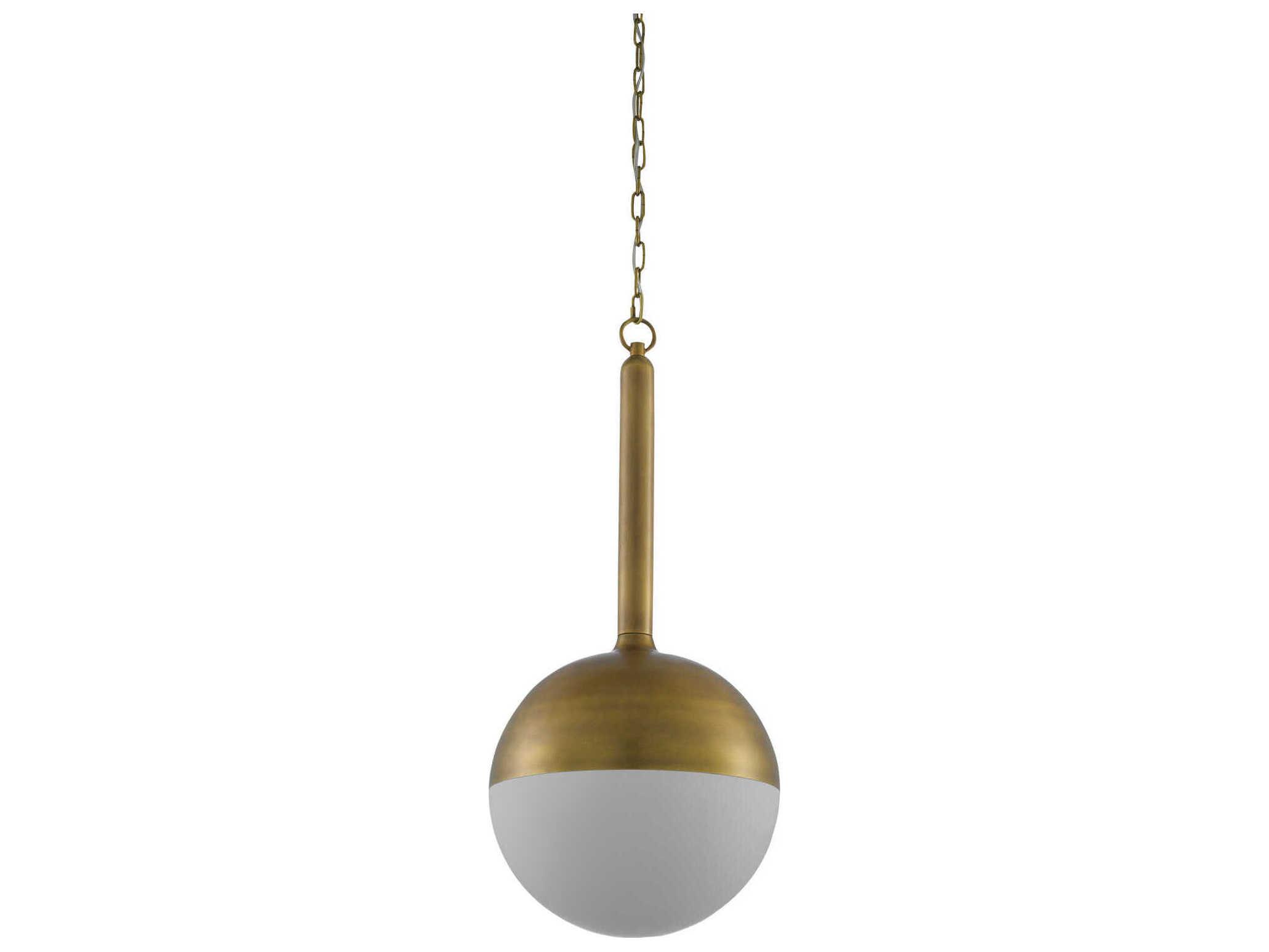 Currey & Company Moonward 1-Light Antique Brass Opaque White Glass Globe Pendant