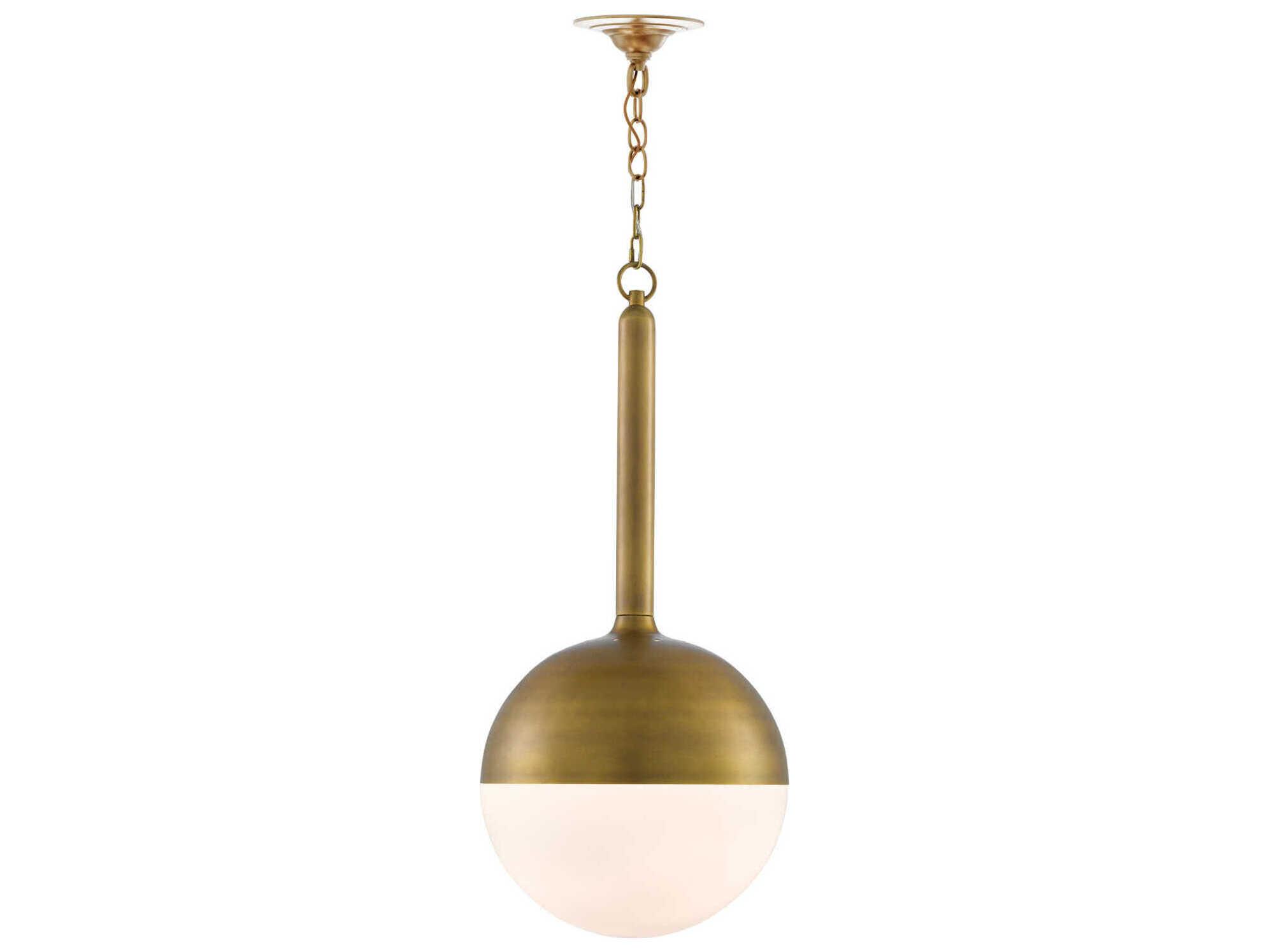 Currey & Company Moonward 1-Light Antique Brass Opaque White Glass Globe Pendant
