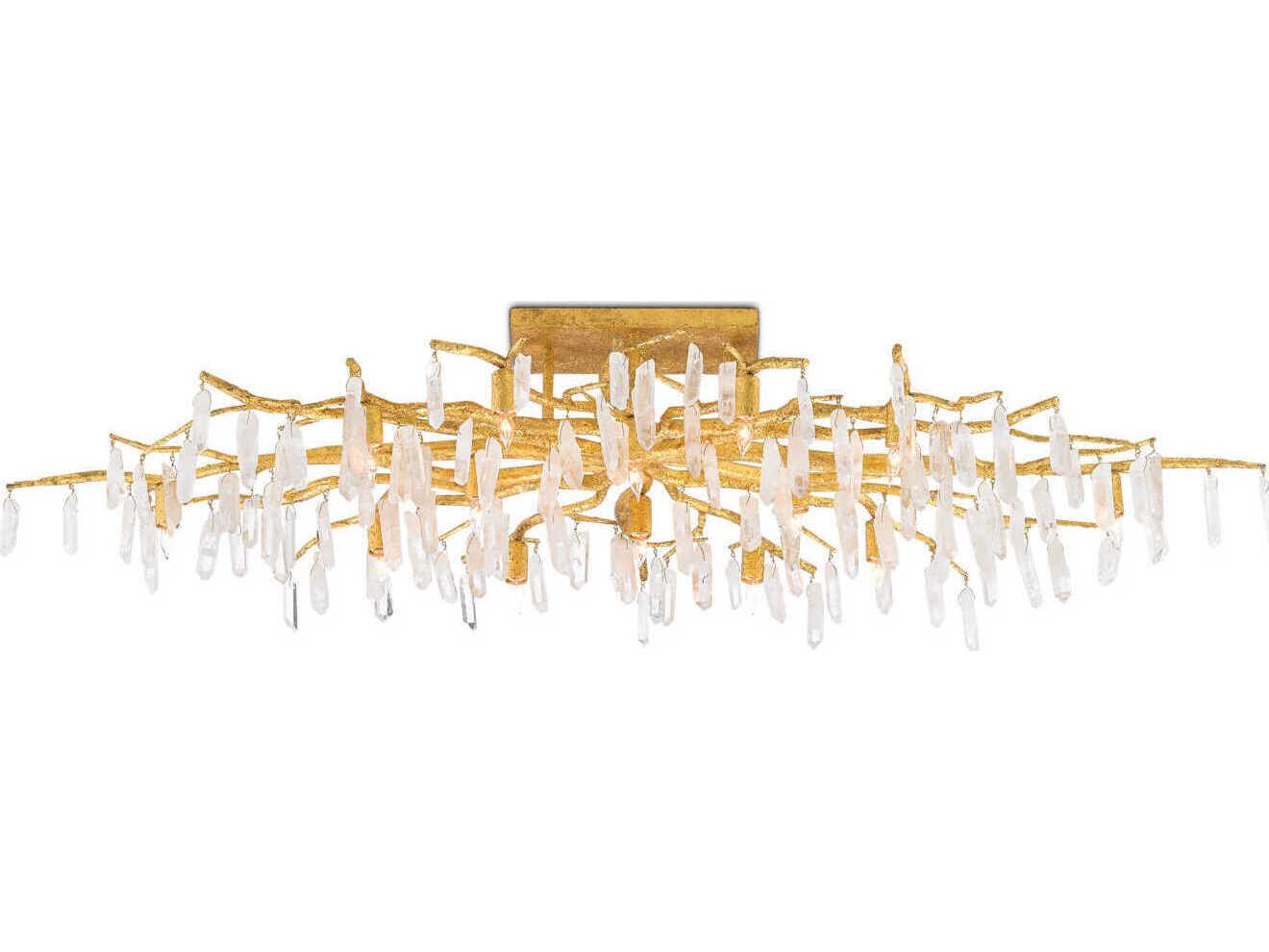 Currey & Company Forest 14-Light Washed Lucerne Gold Natural Crystal Semi Flush Mount