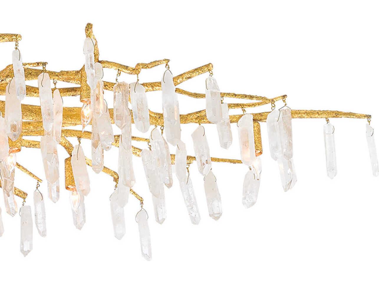 Currey & Company Forest 14-Light Washed Lucerne Gold Natural Crystal Semi Flush Mount