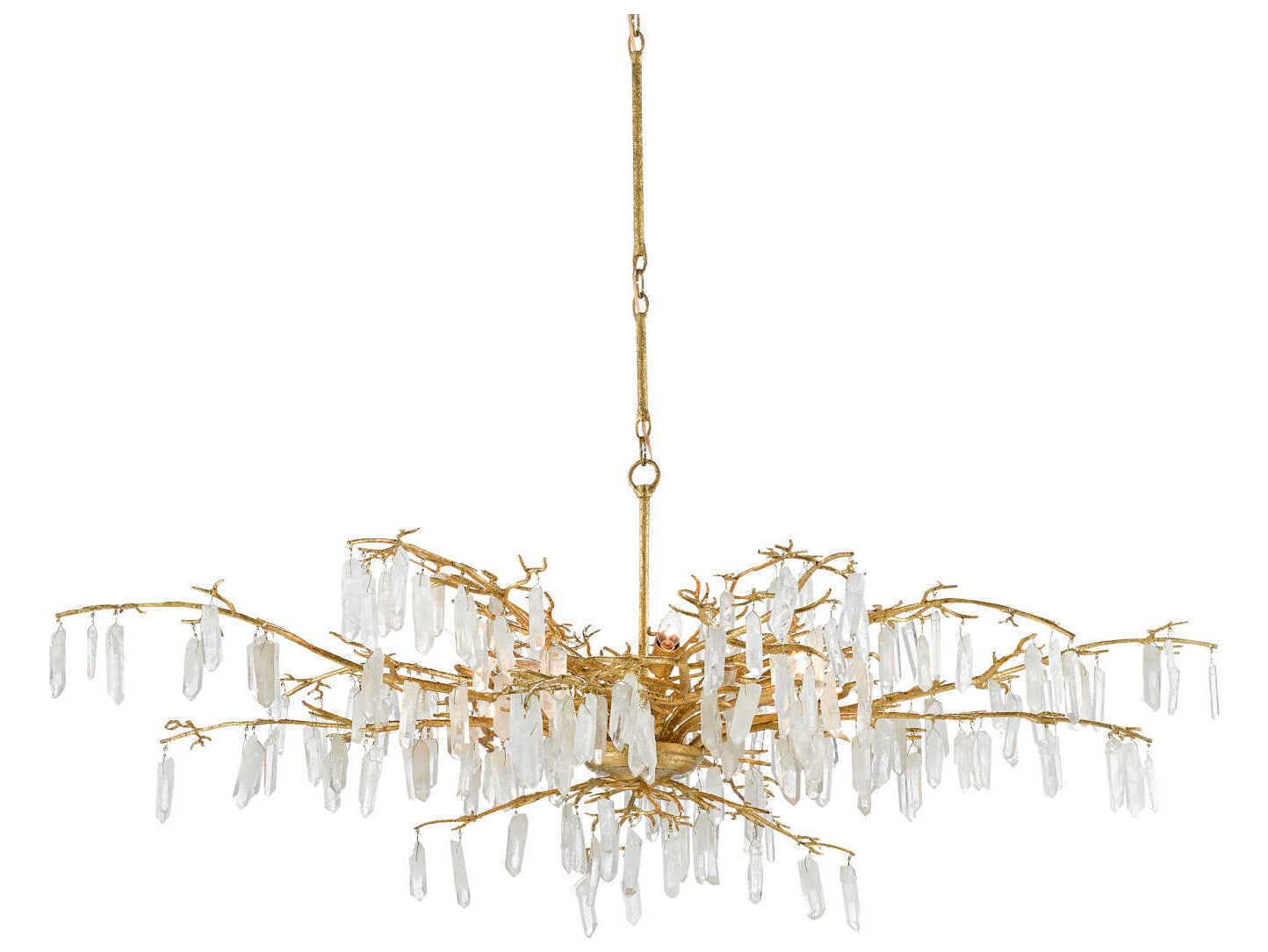 Currey & Company Forest 8-Light Washed Lucerne Gold Natural Crystal Chandelier