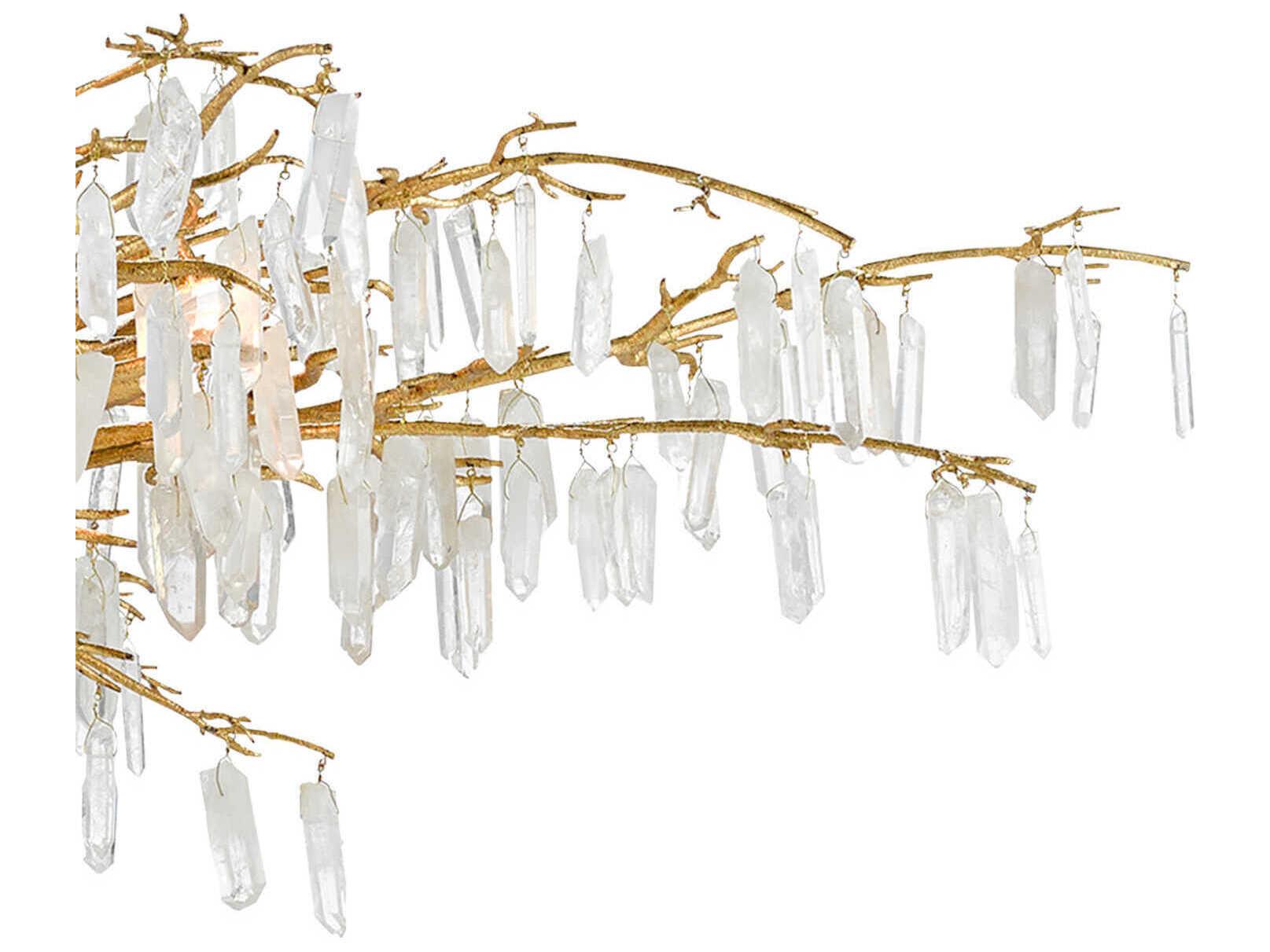 Currey & Company Forest 8-Light Washed Lucerne Gold Natural Crystal Chandelier