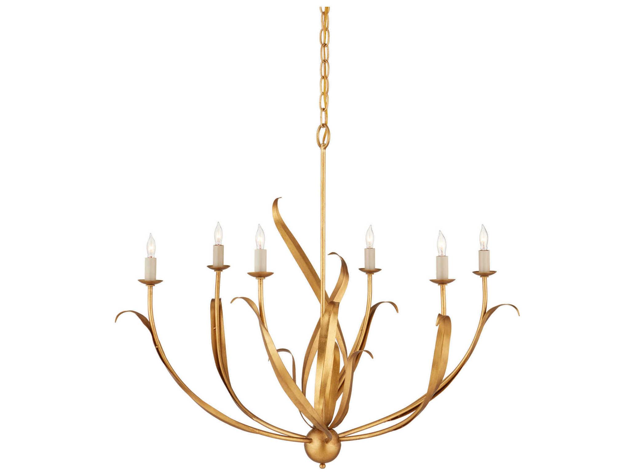 Currey & Company Menefee 6-Light Antique Gold Leaf Chandelier