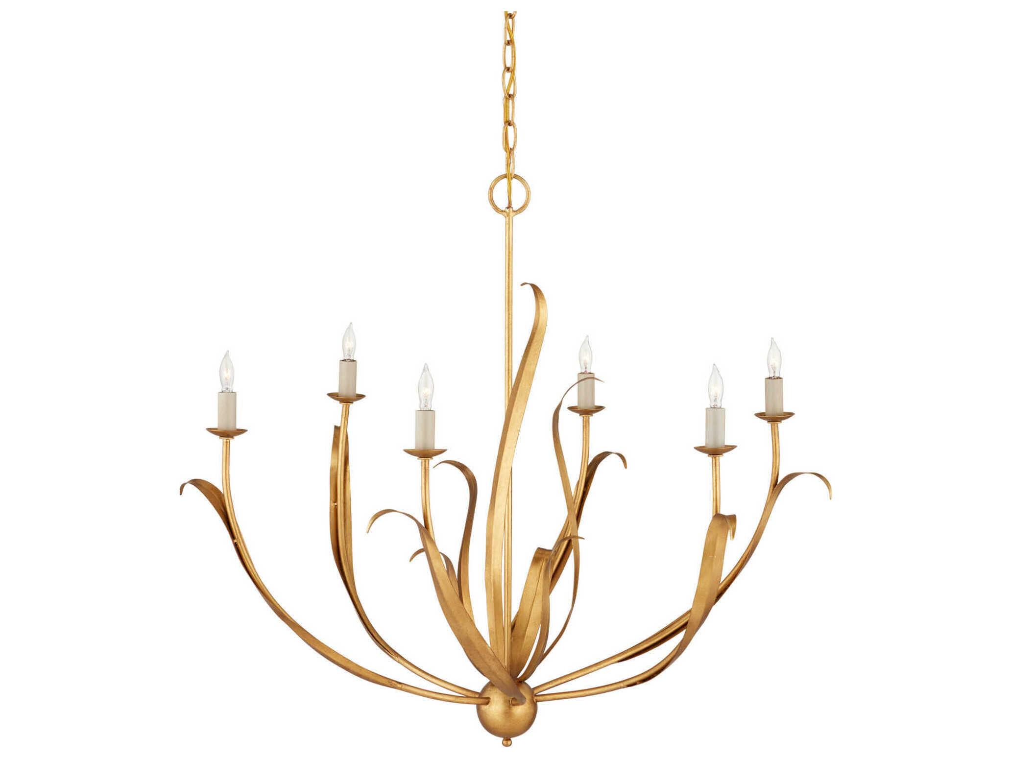 Currey & Company Menefee 6-Light Antique Gold Leaf Chandelier