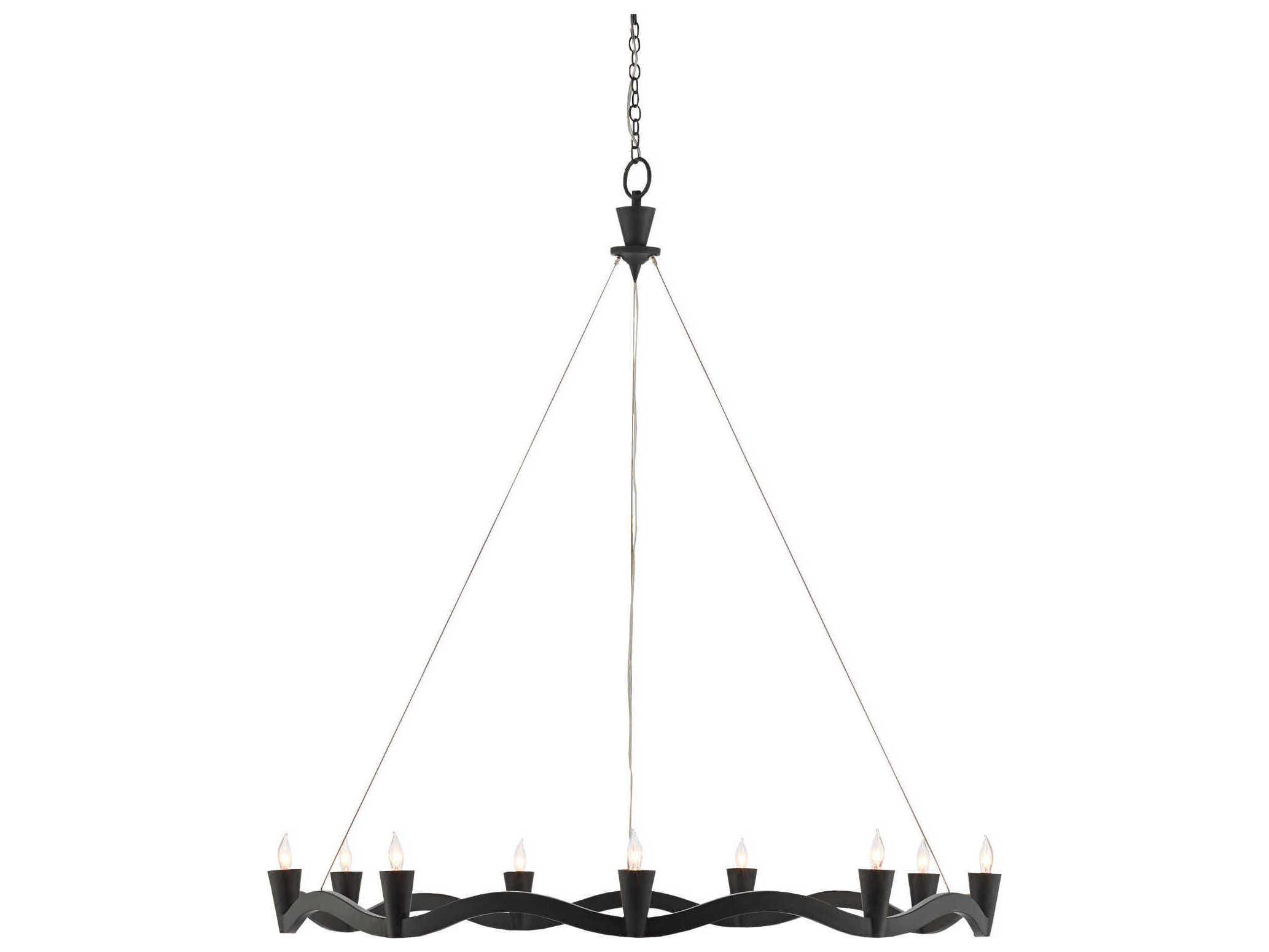 Currey & Company Serpentina 9-Light Antique Black Candelabra Round Chandelier
