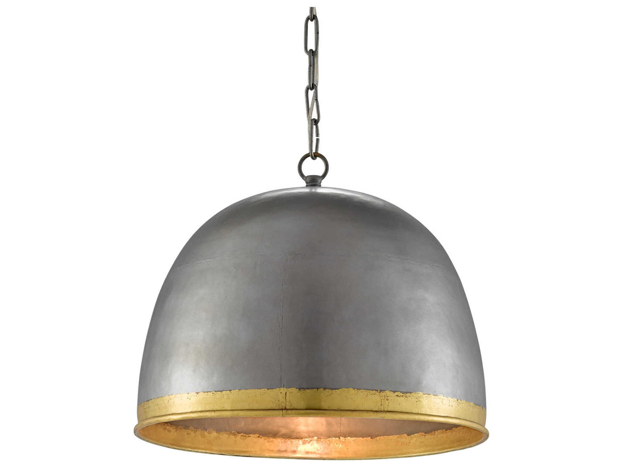 Currey & Company Matute 1-Light Pewter Polished Brass Bell Pendant