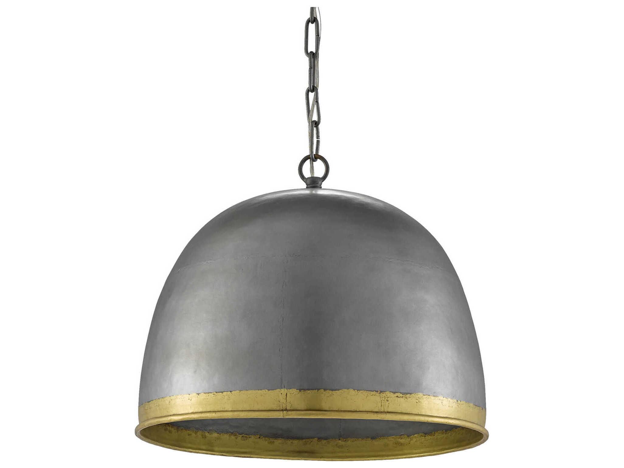 Currey & Company Matute 1-Light Pewter Polished Brass Bell Pendant