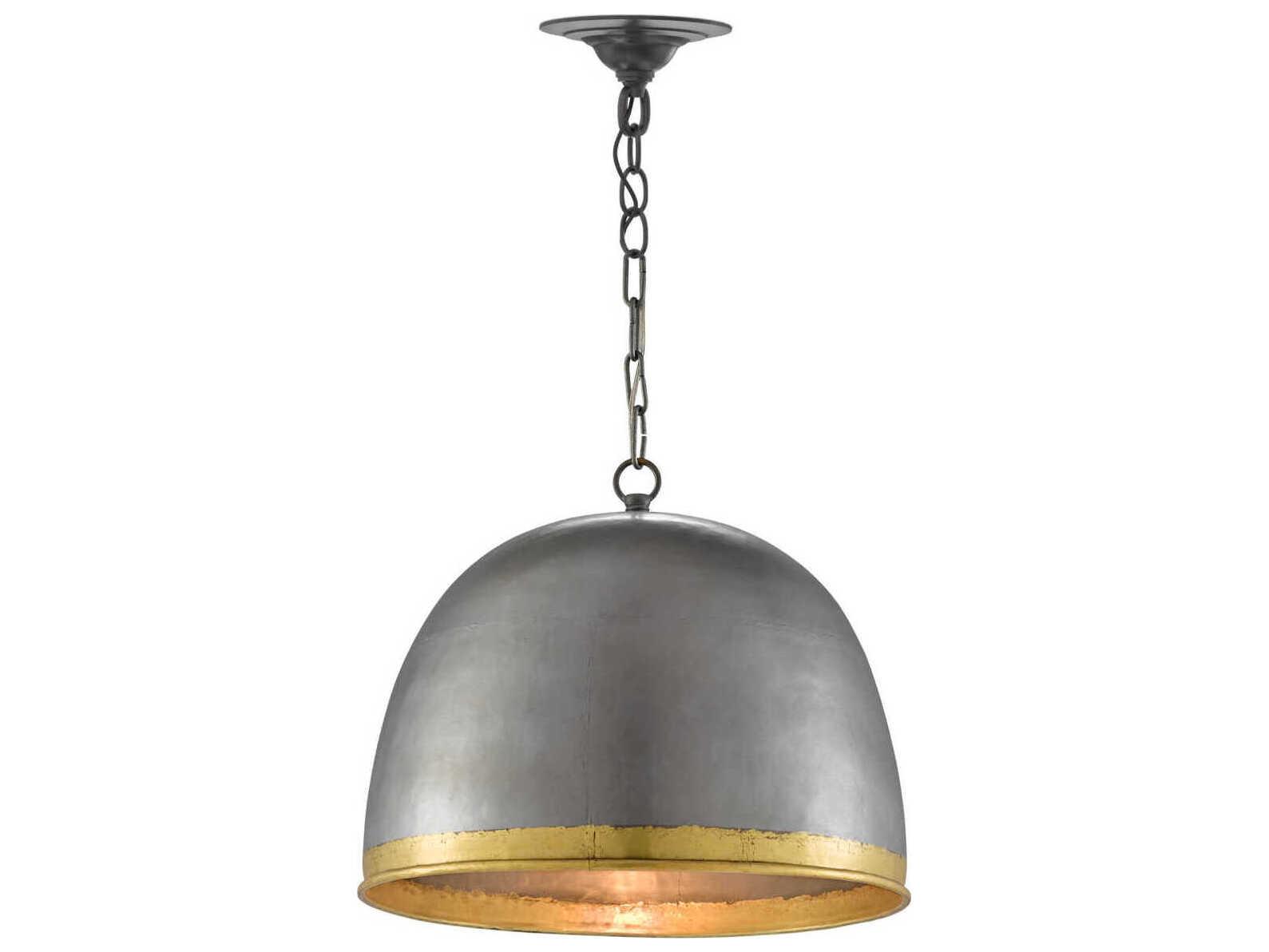 Currey & Company Matute 1-Light Pewter Polished Brass Bell Pendant