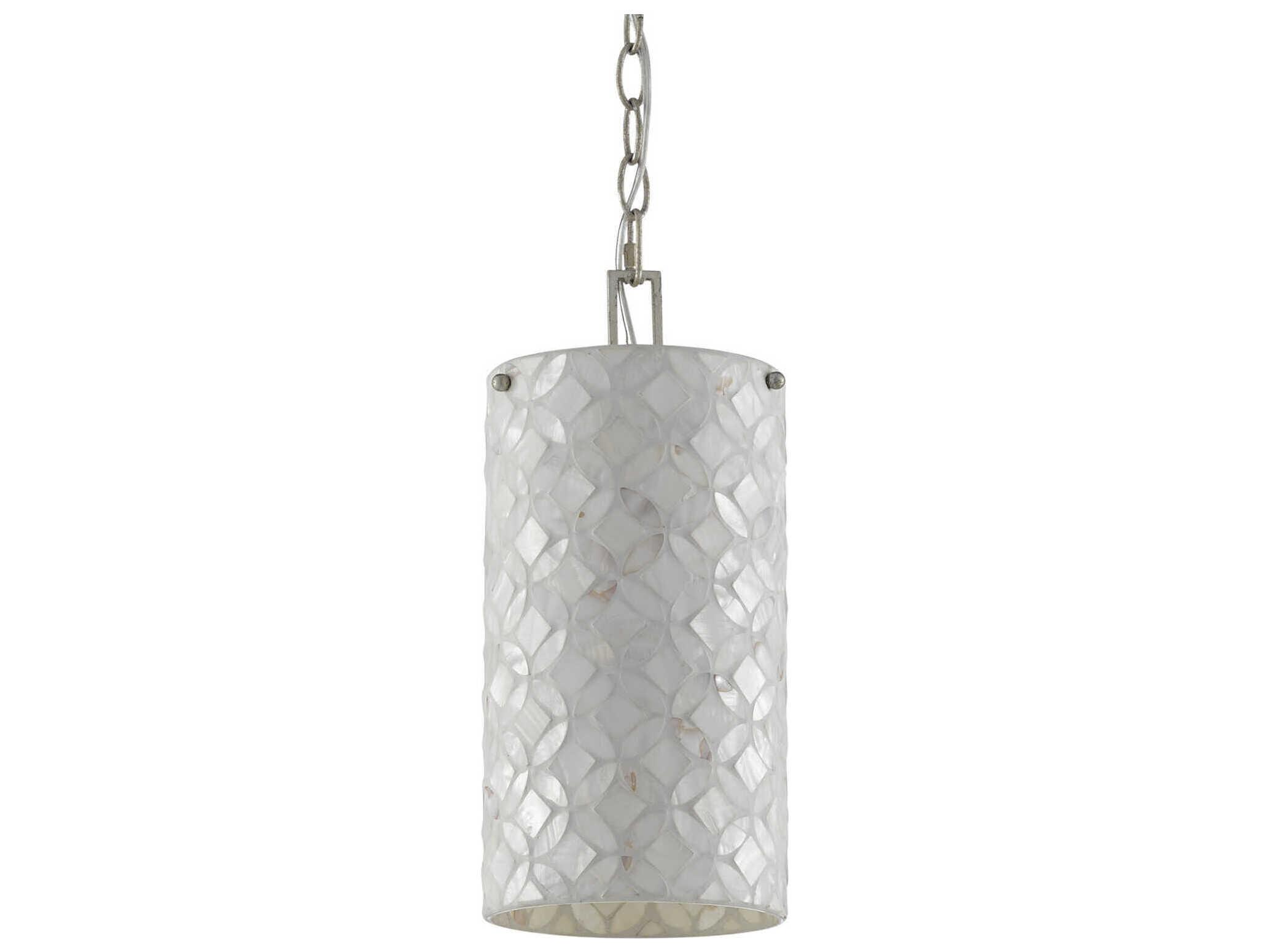 Currey & Company Ellison 1-Light Pearl Antique Silver Leaf Glass Cylinder Mini Pendant