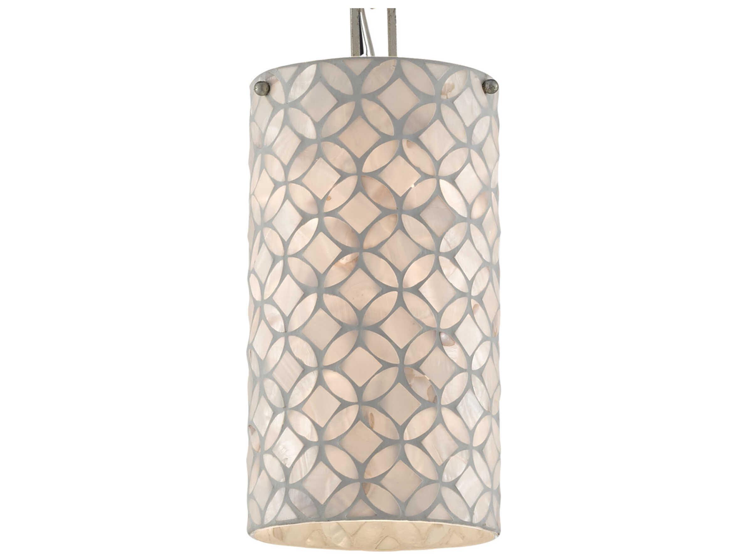 Currey & Company Ellison 1-Light Pearl Antique Silver Leaf Glass Cylinder Mini Pendant
