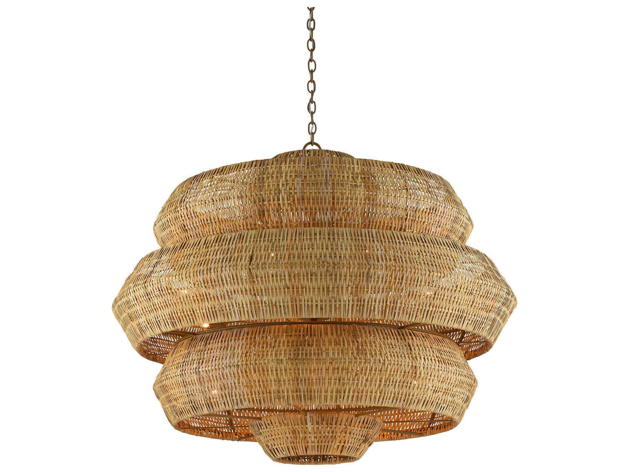 Currey & Company Antibes 18-Light Khaki Natural Brown Tiered Chandelier
