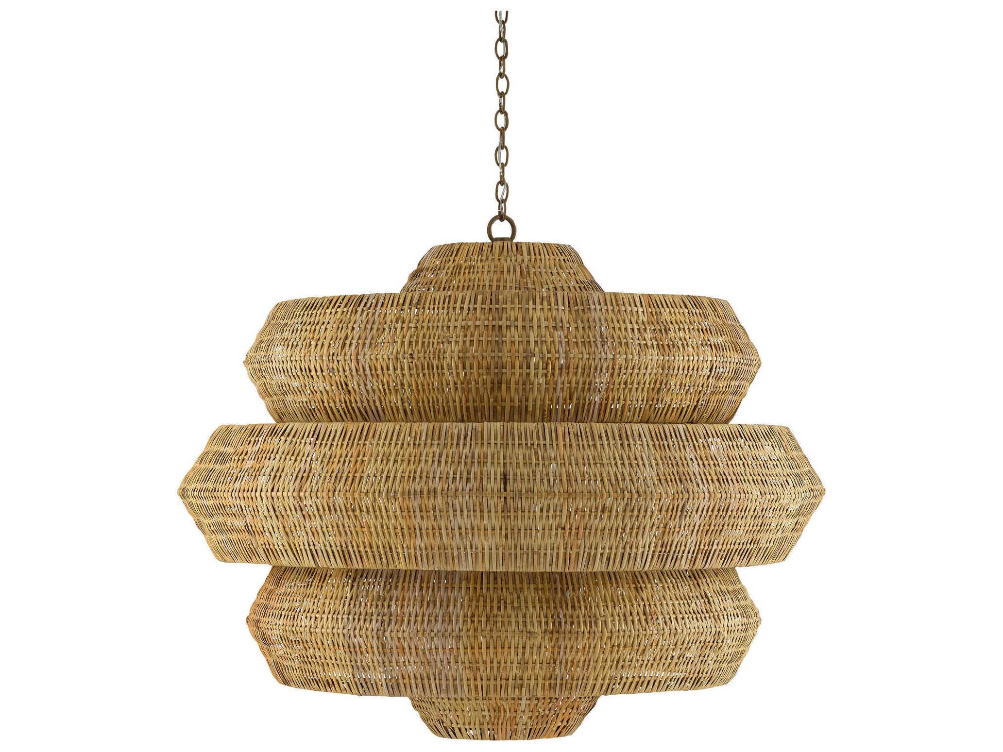 Currey & Company Antibes 18-Light Khaki Natural Brown Tiered Chandelier