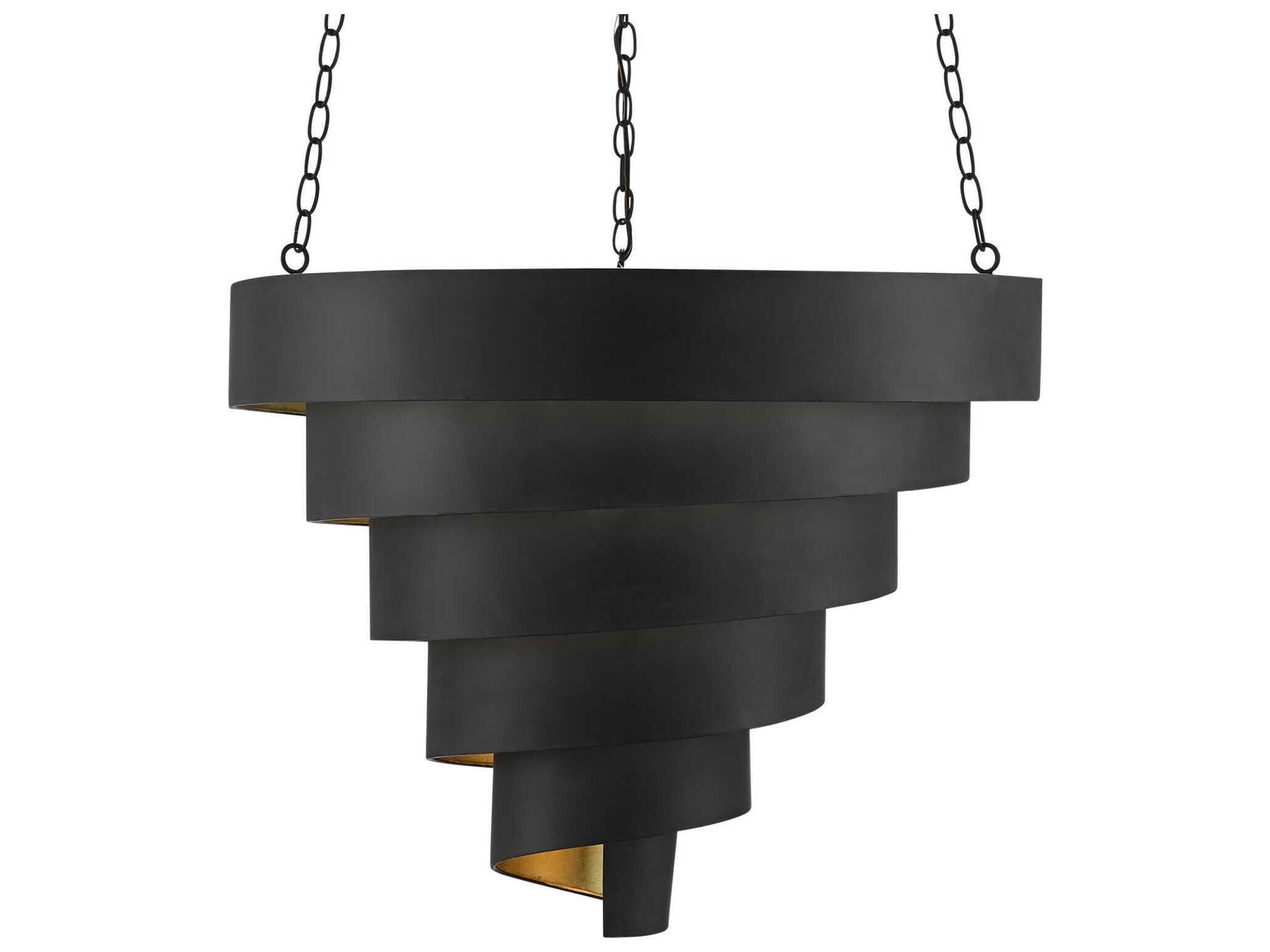 Currey & Company Chiffonade 7-Light Antique Black Contemporary Gold Leaf Tiered Pendant