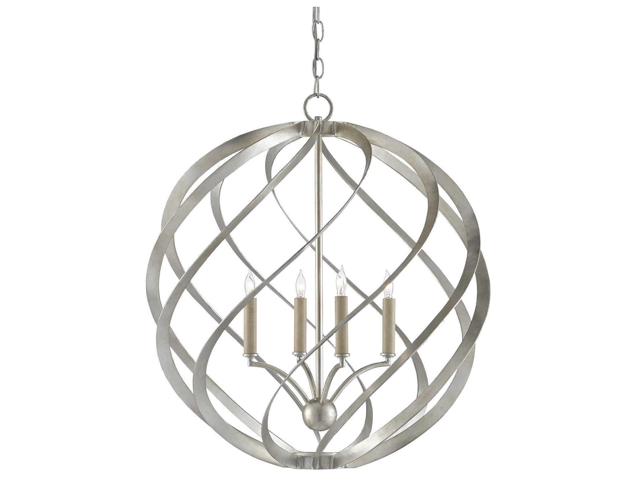 Currey & Company Roussel 4-Light Contemporary Silver Leaf Candelabra Chandelier