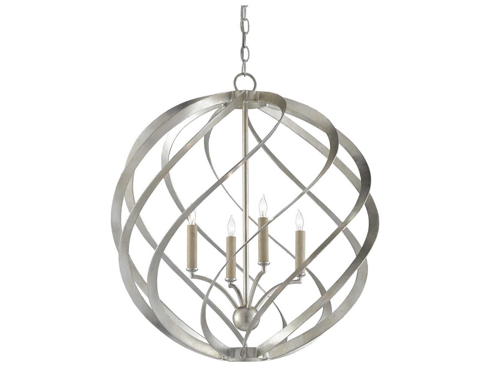 Currey & Company Roussel 4-Light Contemporary Silver Leaf Candelabra Chandelier