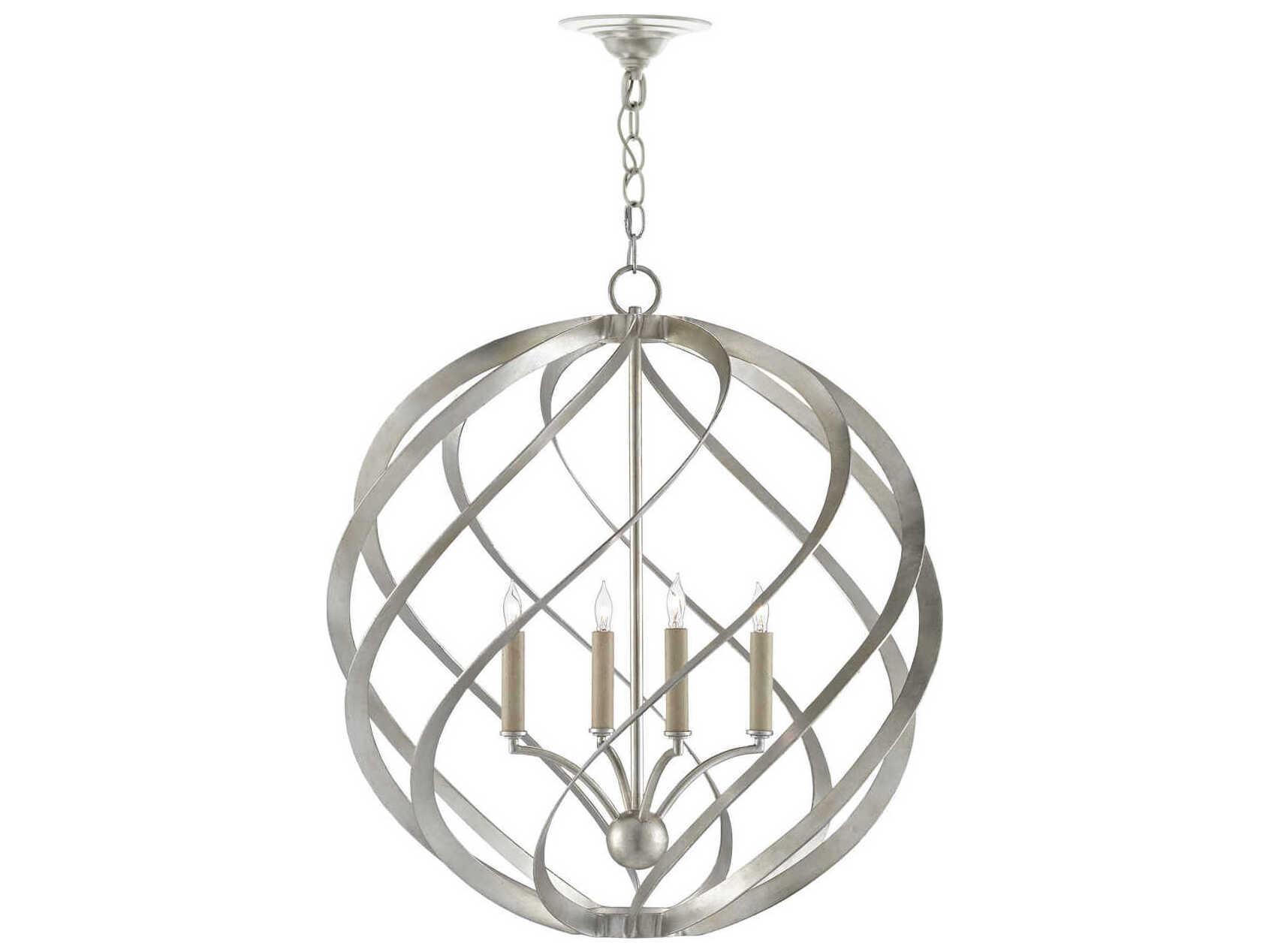 Currey & Company Roussel 4-Light Contemporary Silver Leaf Candelabra Chandelier