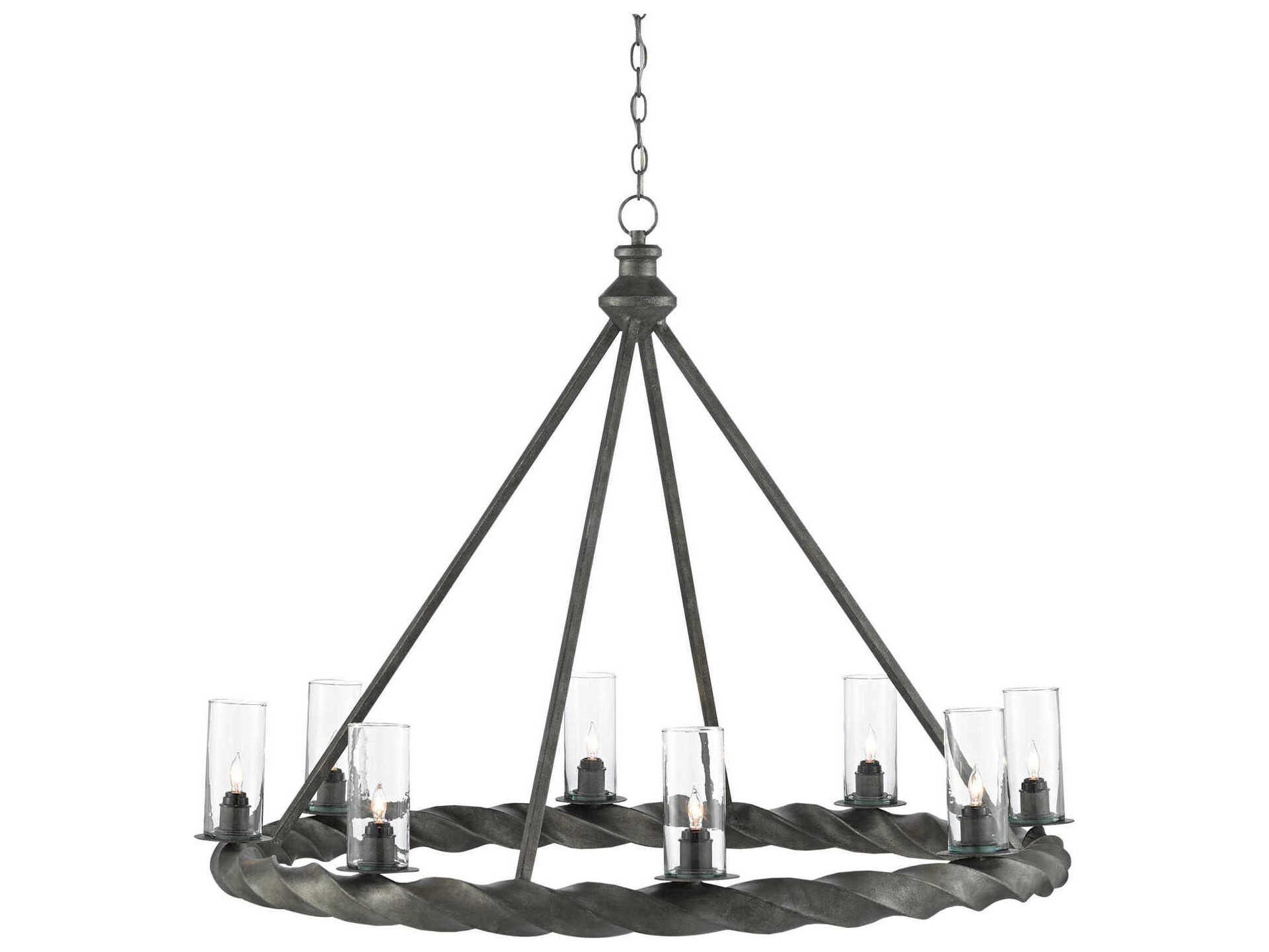 Currey & Company Orson 8-Light Light Mole Gray Glass Candelabra Chandelier