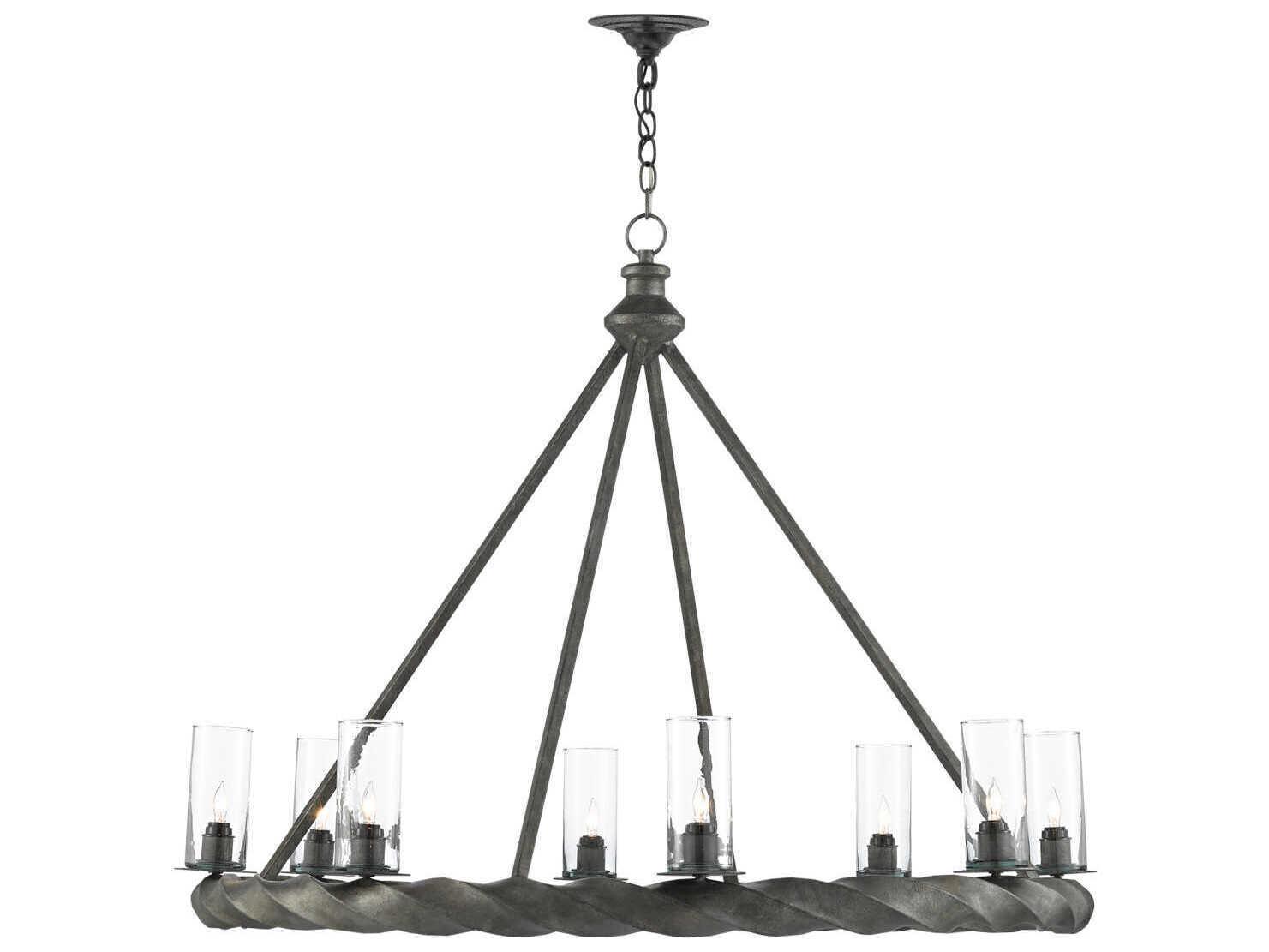 Currey & Company Orson 8-Light Light Mole Gray Glass Candelabra Chandelier