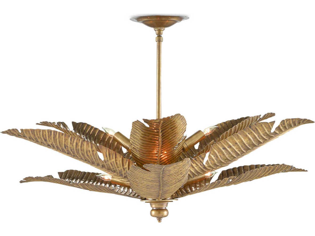 Currey & Company Tropical 6-Light Vintage Brass Geometric Pendant