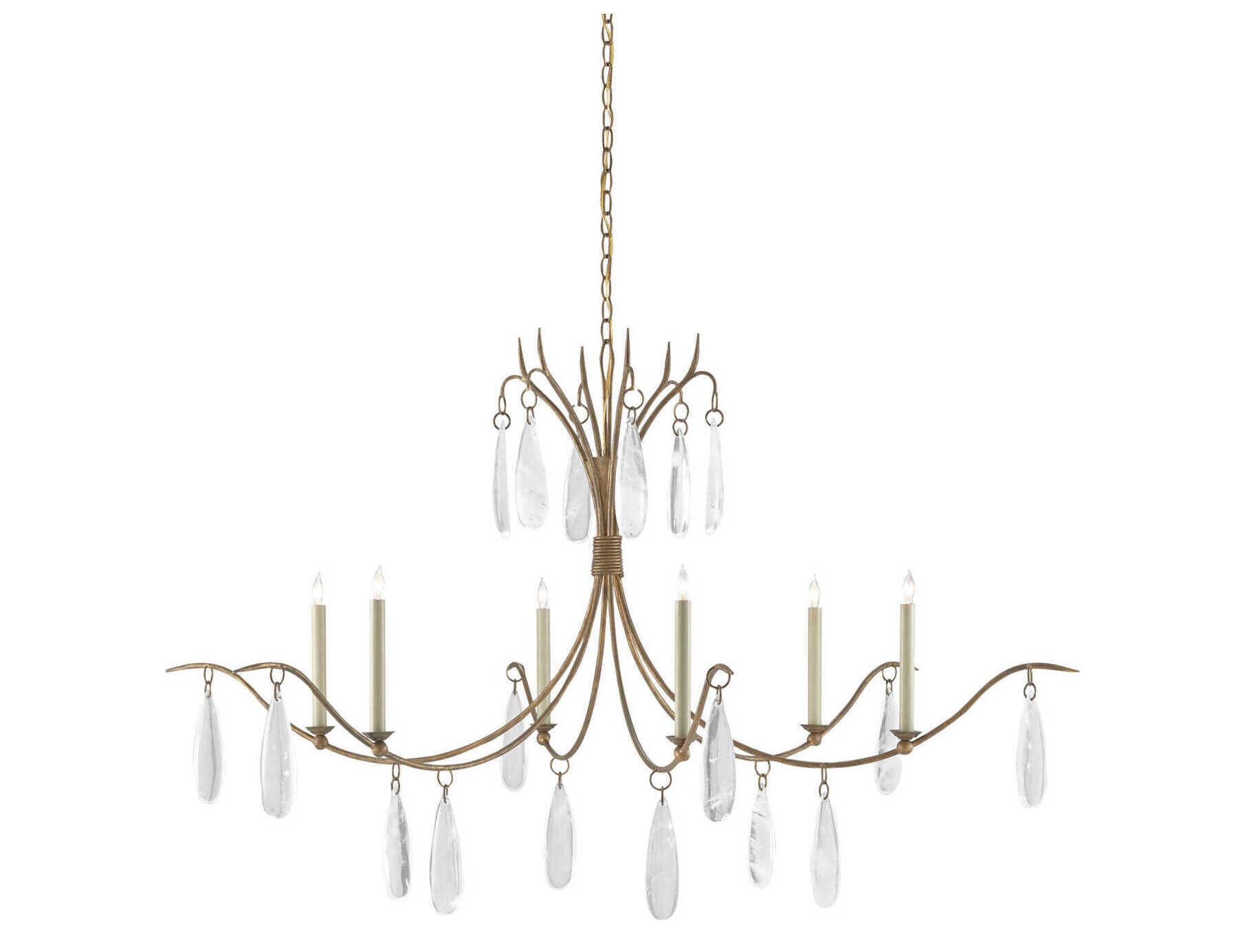 Currey & Company Marshallia 6-Light Rustic Gold Faux Rock Crystal Glass Candelabra Chandelier