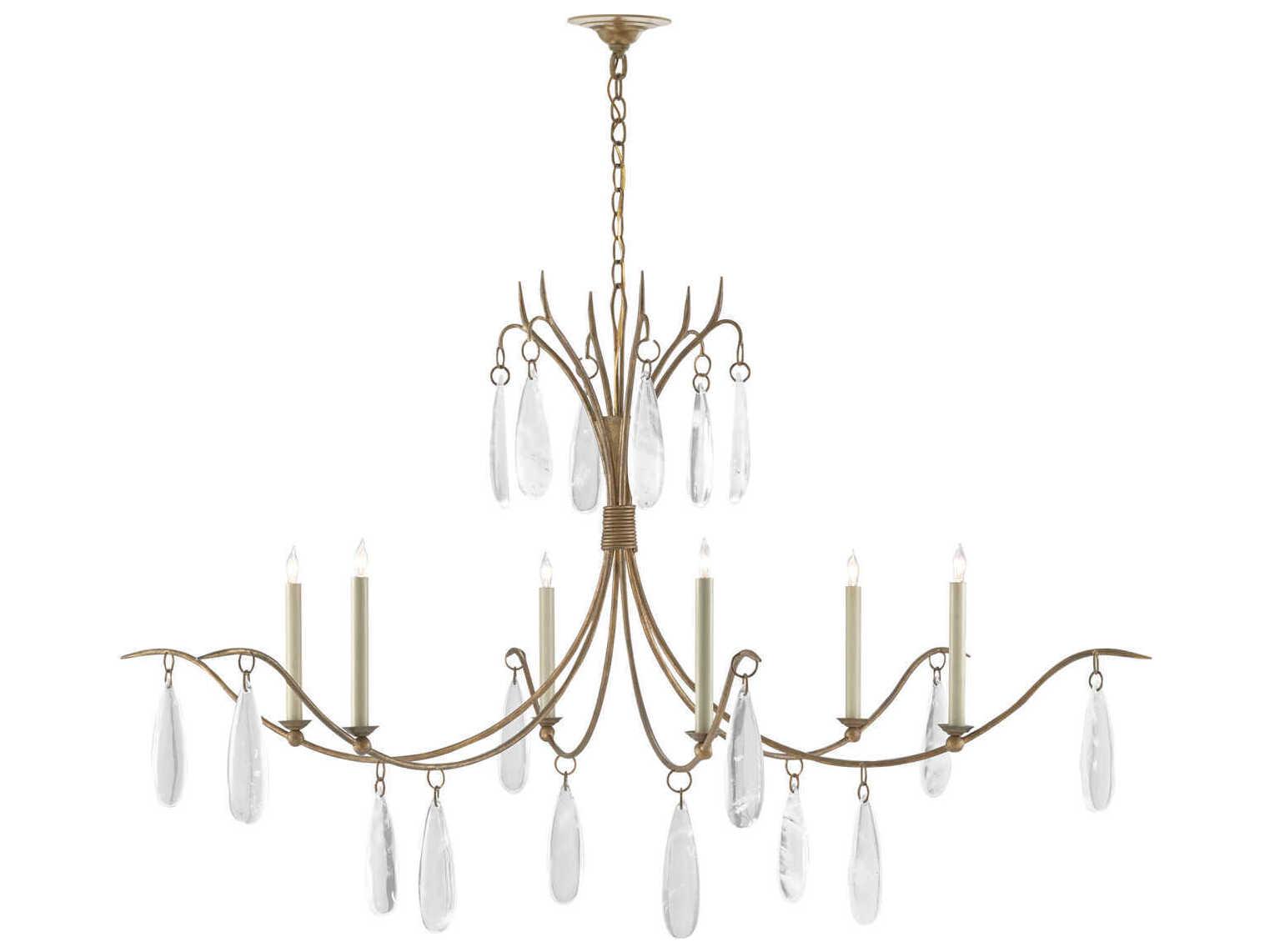 Currey & Company Marshallia 6-Light Rustic Gold Faux Rock Crystal Glass Candelabra Chandelier