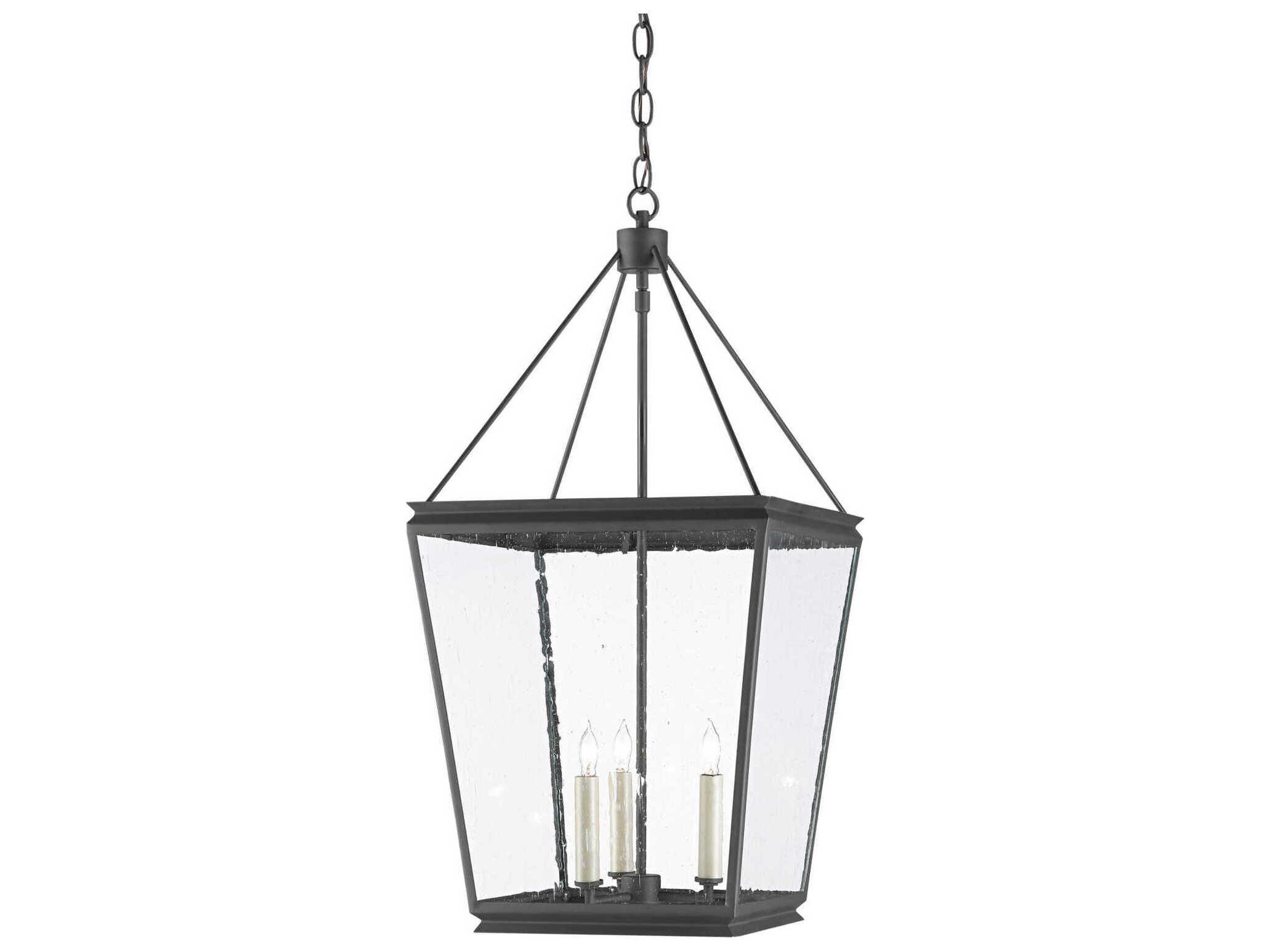 Currey & Company Ellerman 3-Light Old Iron Gray Glass Candelabra Chandelier