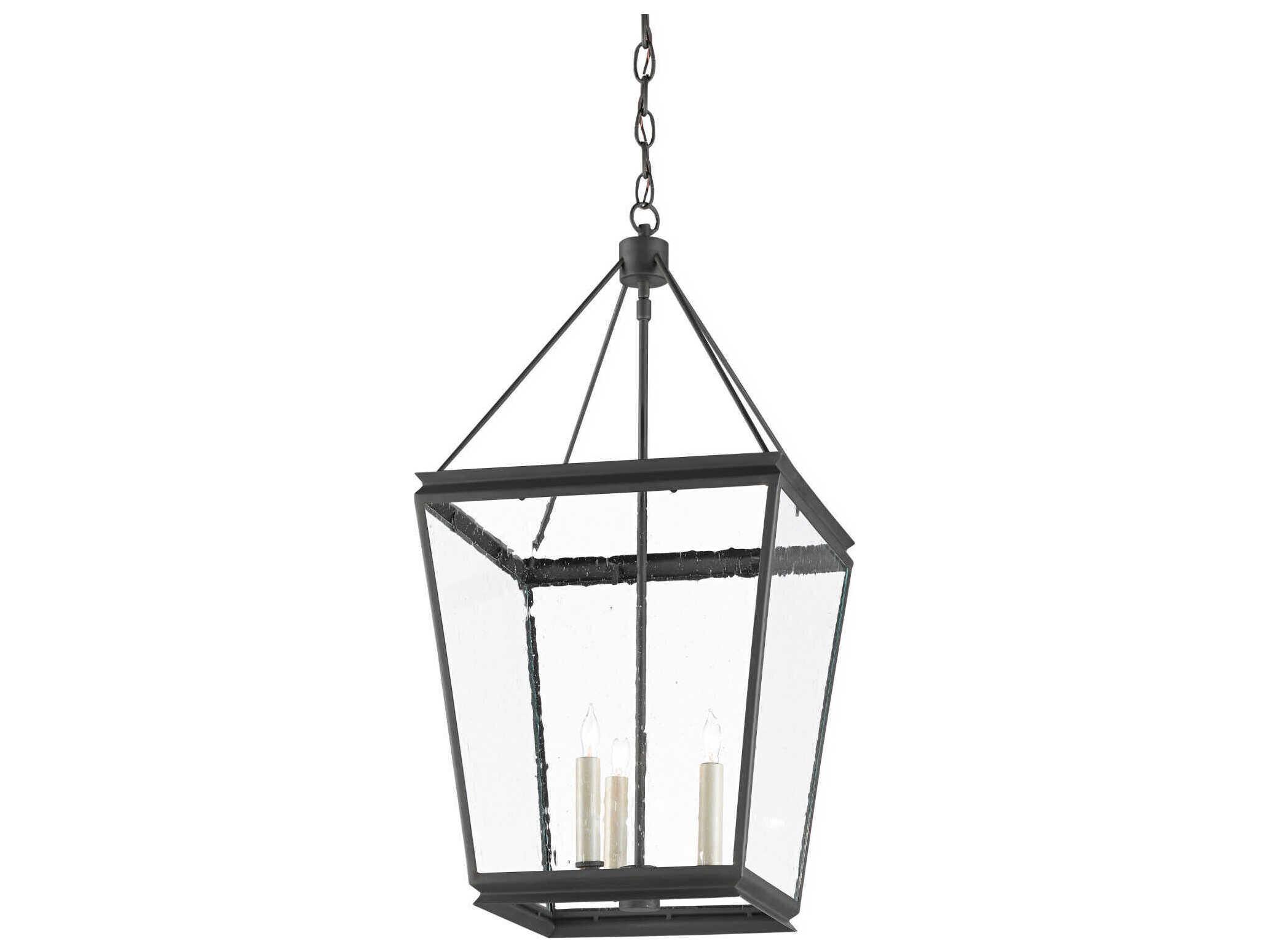 Currey & Company Ellerman 3-Light Old Iron Gray Glass Candelabra Chandelier