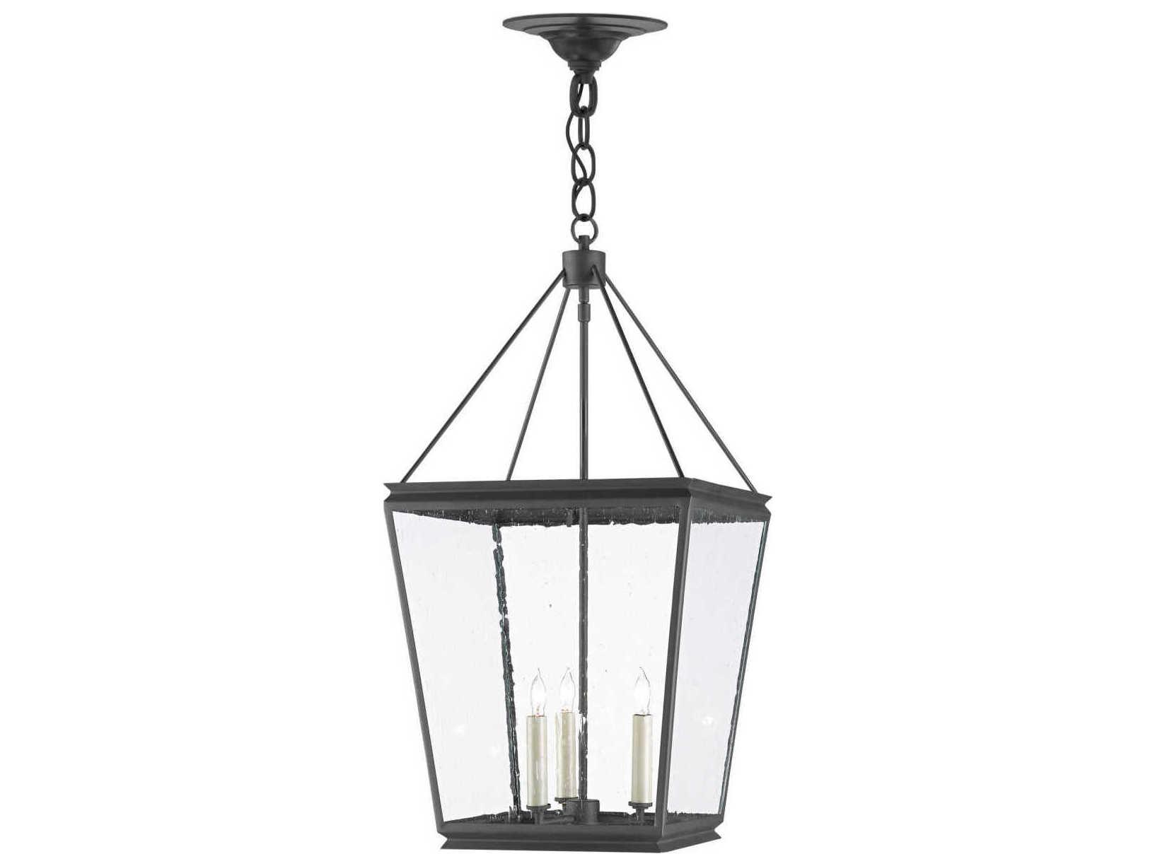 Currey & Company Ellerman 3-Light Old Iron Gray Glass Candelabra Chandelier