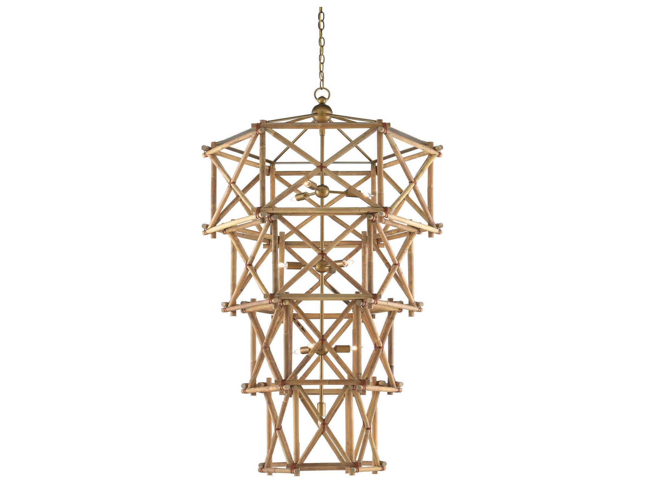 Currey & Company Kingali 10-Light Natural New Brass Brown Candelabra Lantern Chandelier