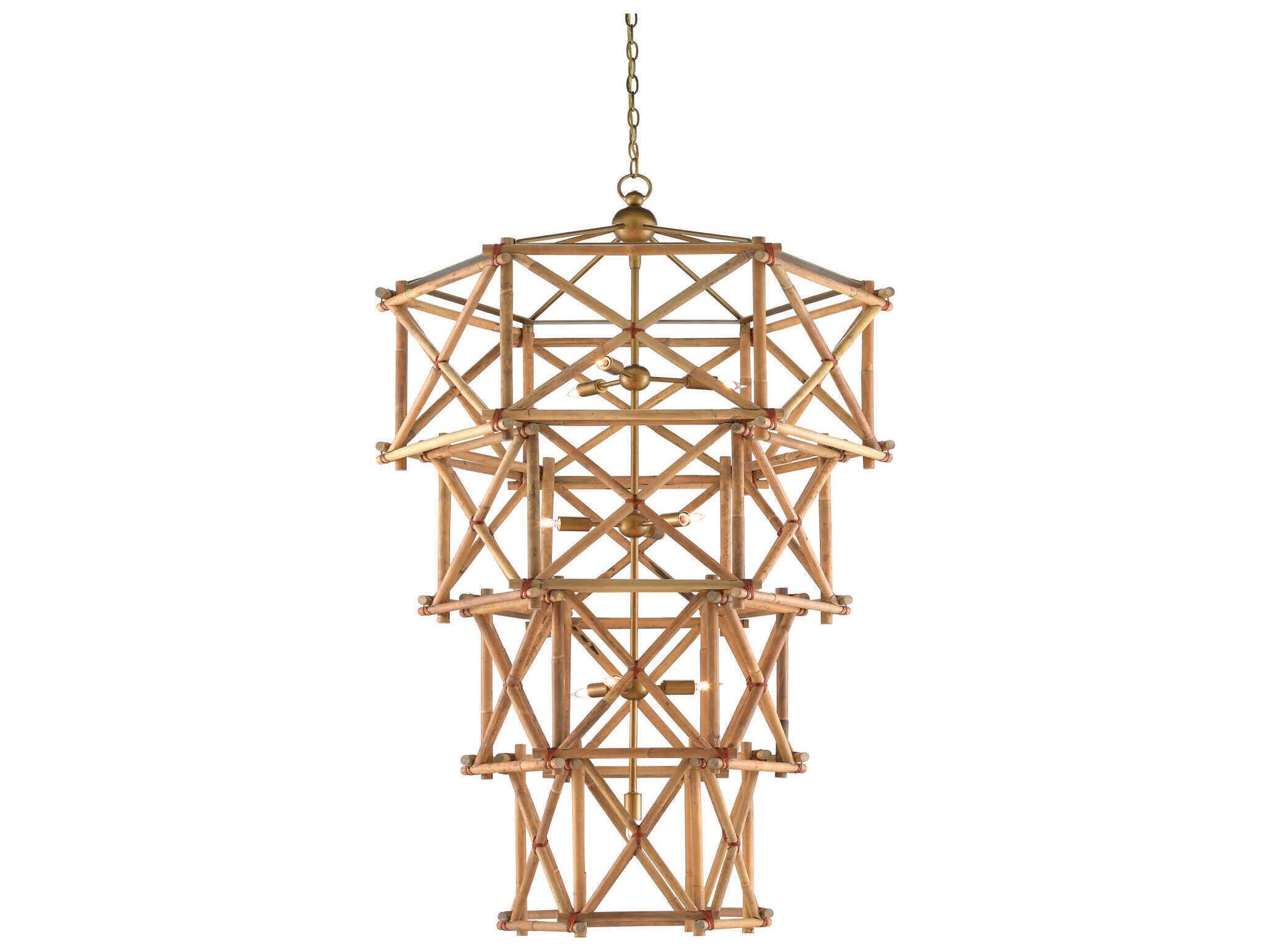 Currey & Company Kingali 10-Light Natural New Brass Brown Candelabra Lantern Chandelier