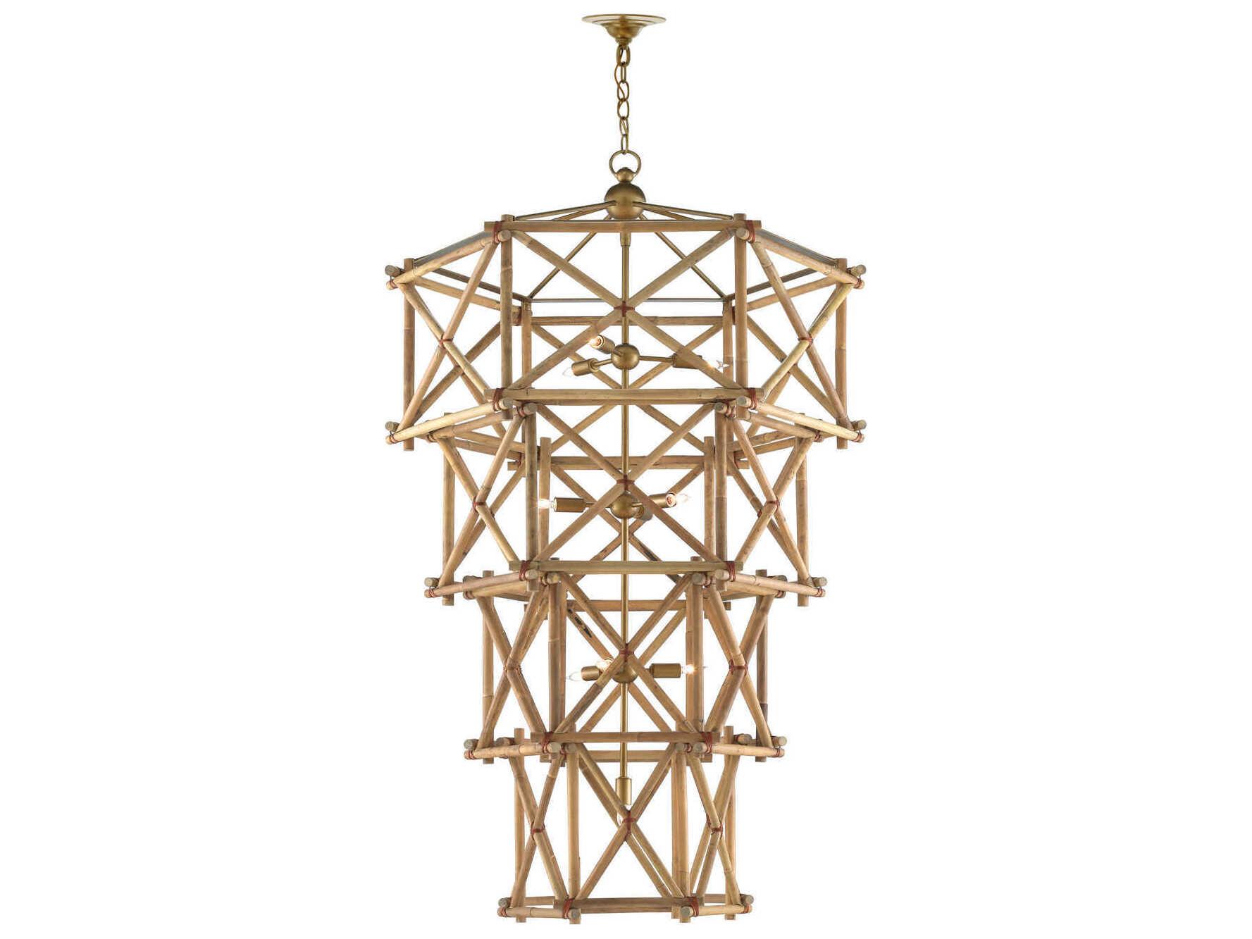 Currey & Company Kingali 10-Light Natural New Brass Brown Candelabra Lantern Chandelier
