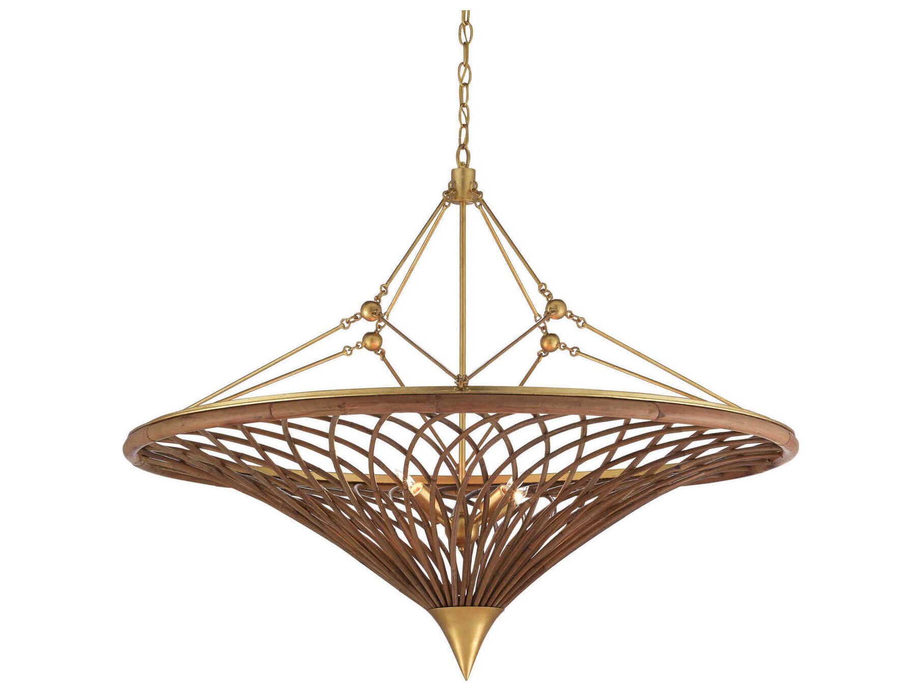 Currey & Company Gaborone 4-Light Natural Contemporary Gold Leaf Brown Pendant