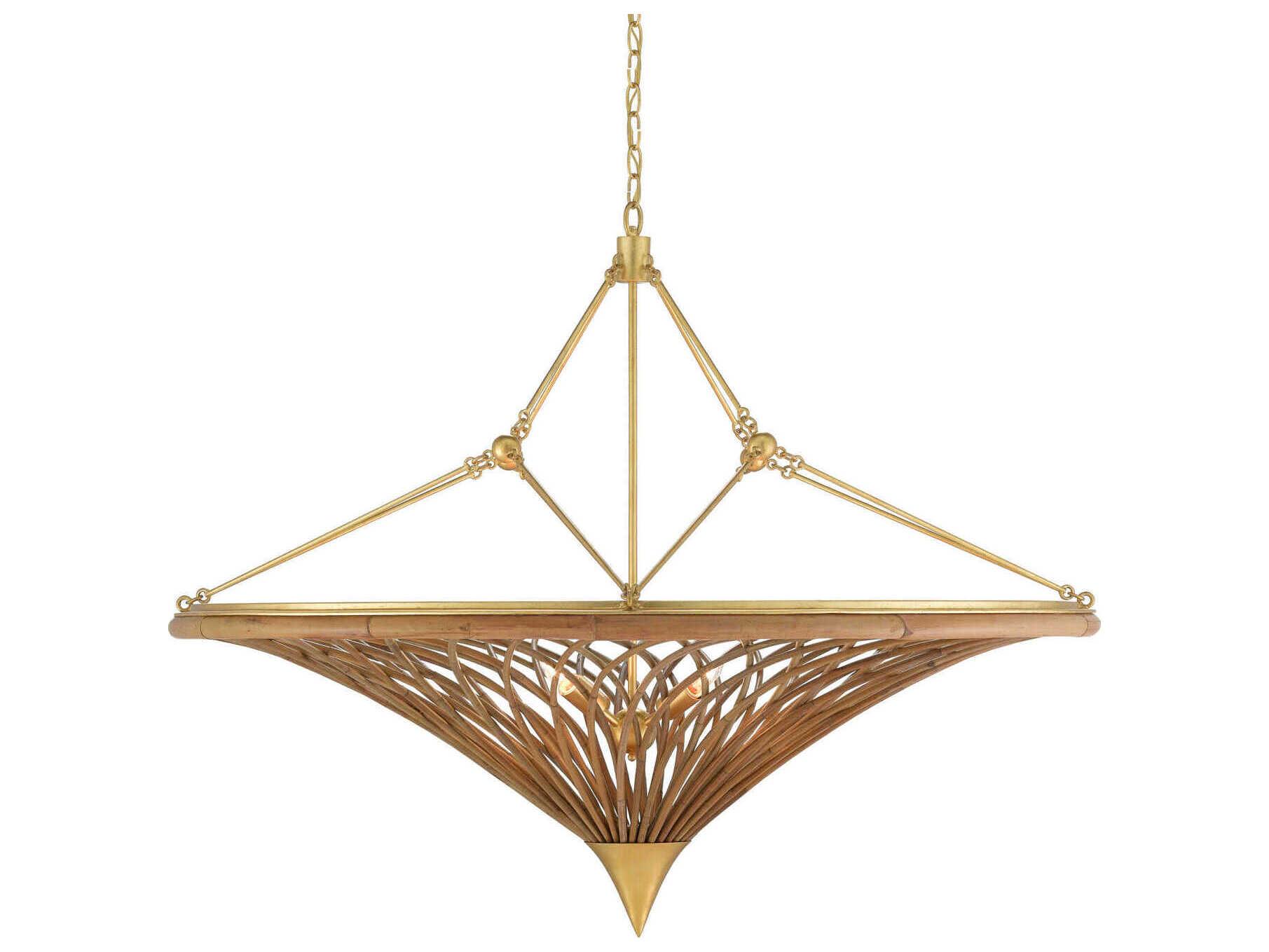 Currey & Company Gaborone 4-Light Natural Contemporary Gold Leaf Brown Pendant
