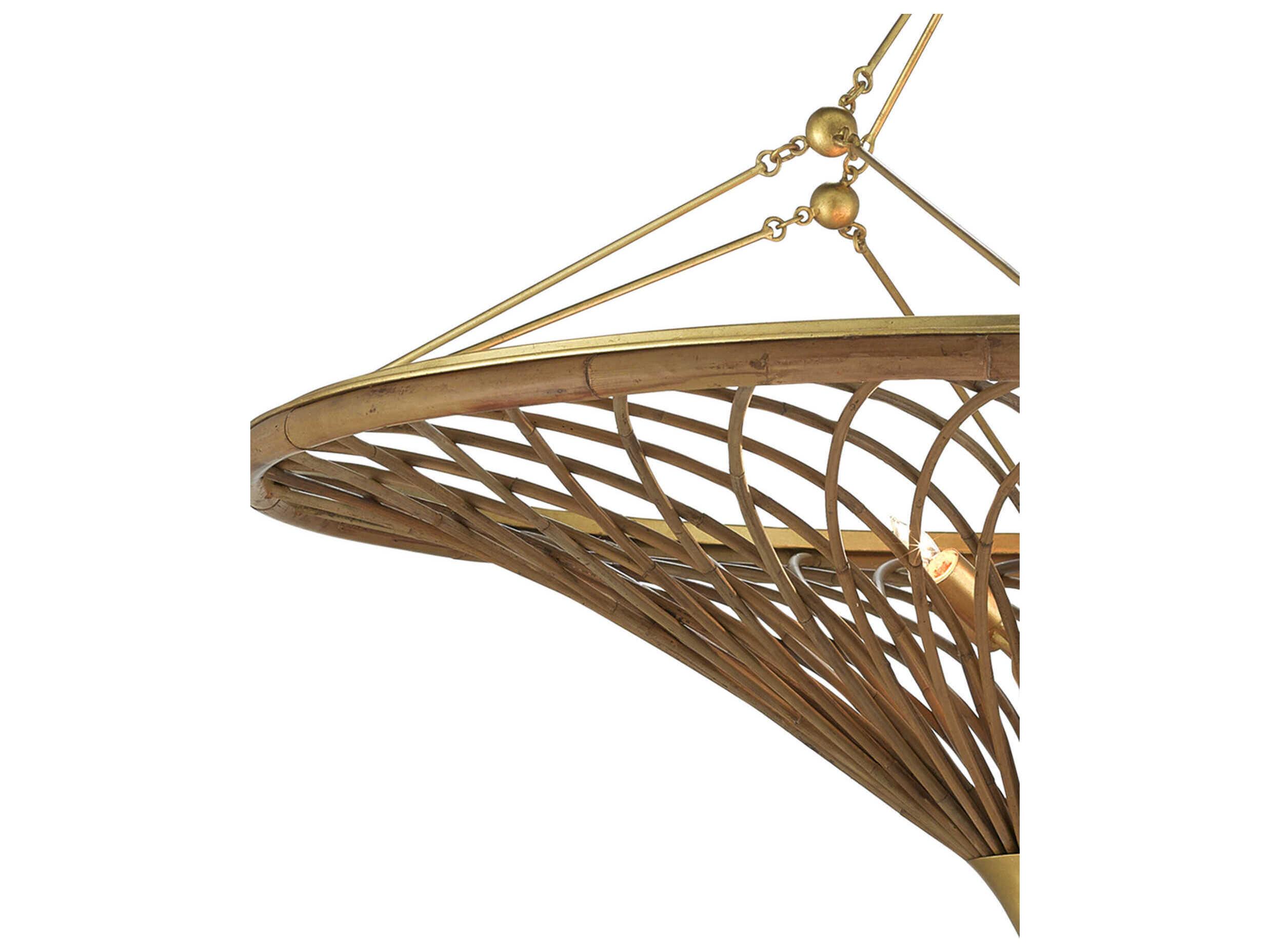 Currey & Company Gaborone 4-Light Natural Contemporary Gold Leaf Brown Pendant