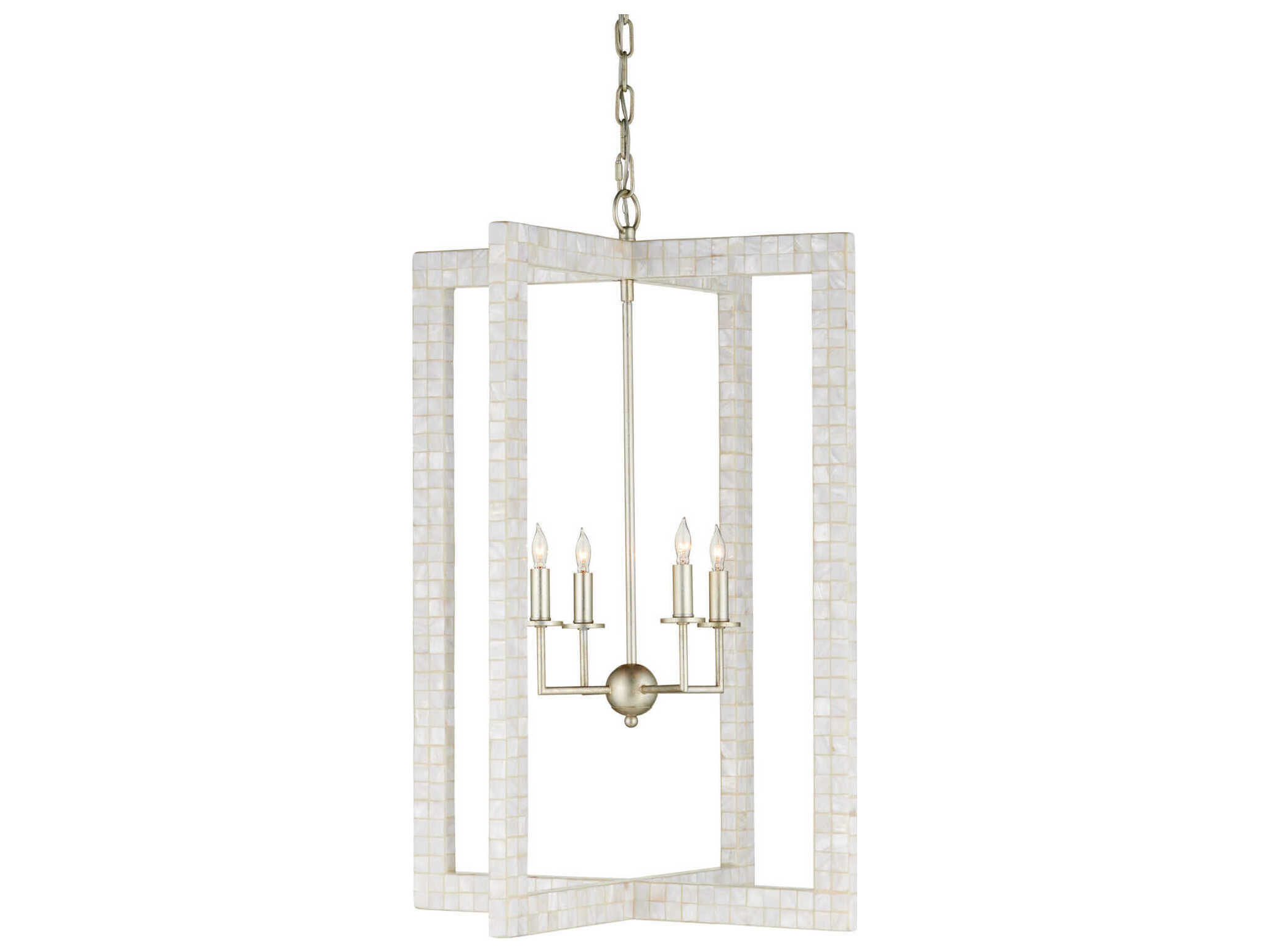 Currey & Company Arietta 4-Light Silver Candelabra Geometric Chandelier